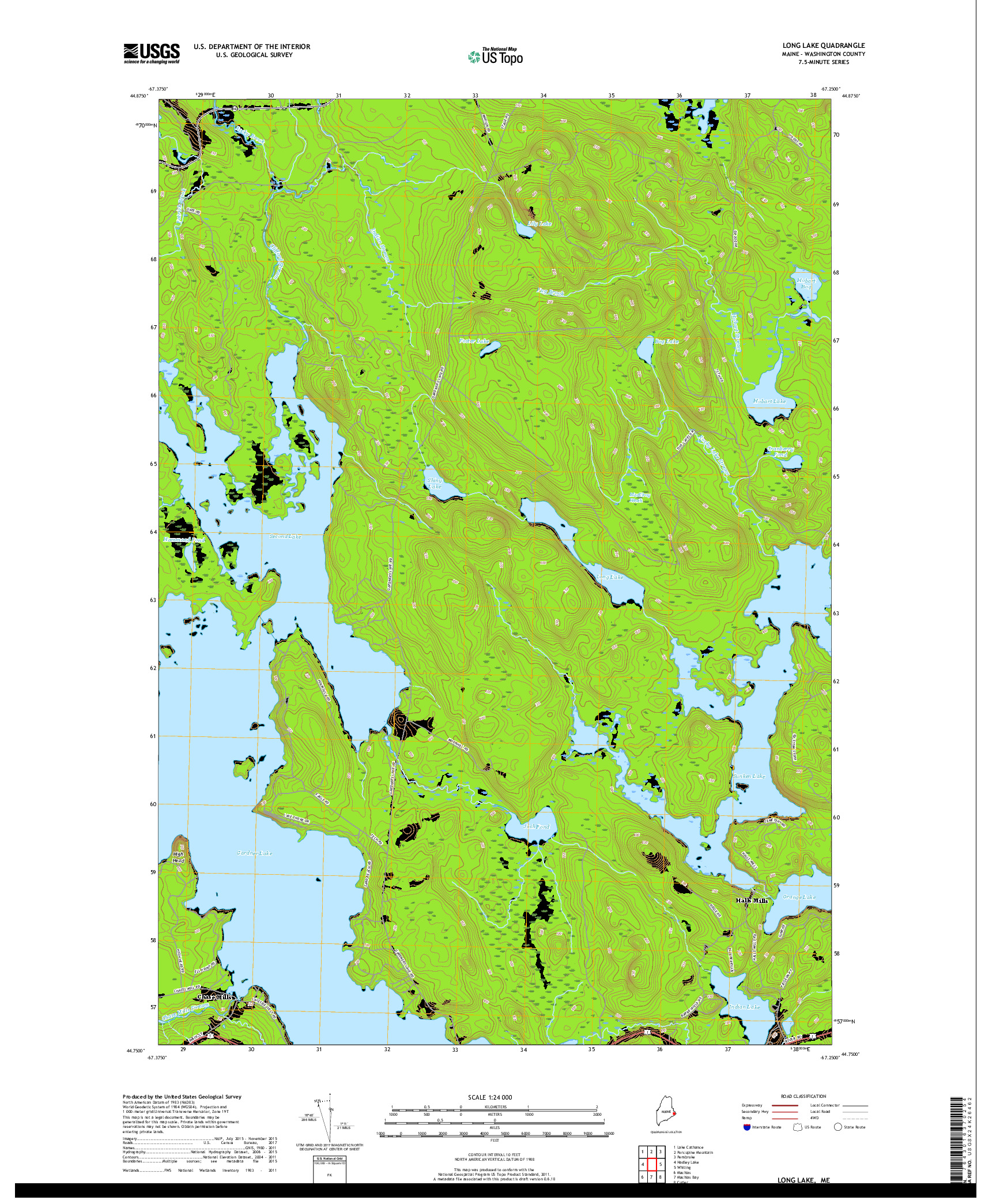 USGS US TOPO 7.5-MINUTE MAP FOR LONG LAKE, ME 2018