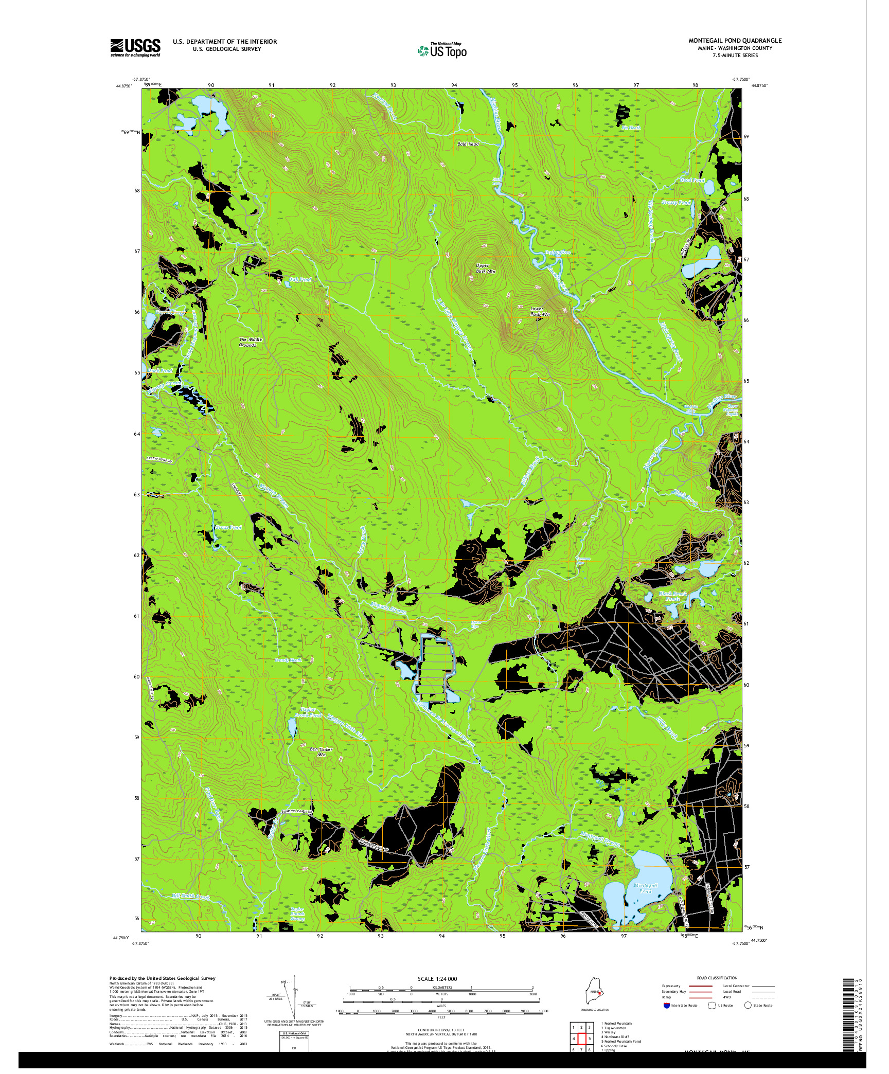 USGS US TOPO 7.5-MINUTE MAP FOR MONTEGAIL POND, ME 2018