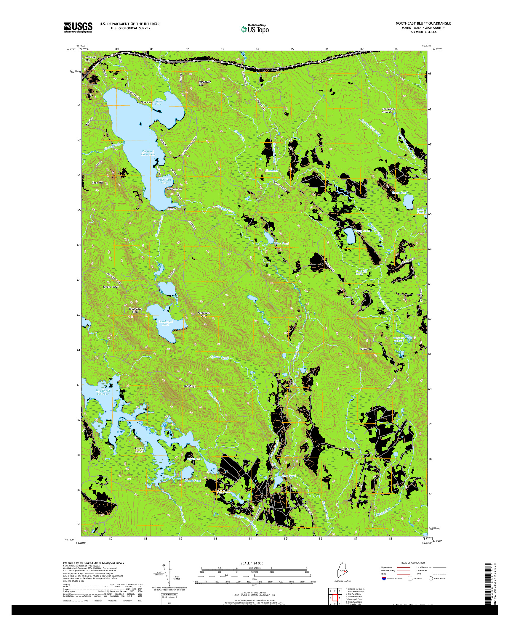 USGS US TOPO 7.5-MINUTE MAP FOR NORTHEAST BLUFF, ME 2018