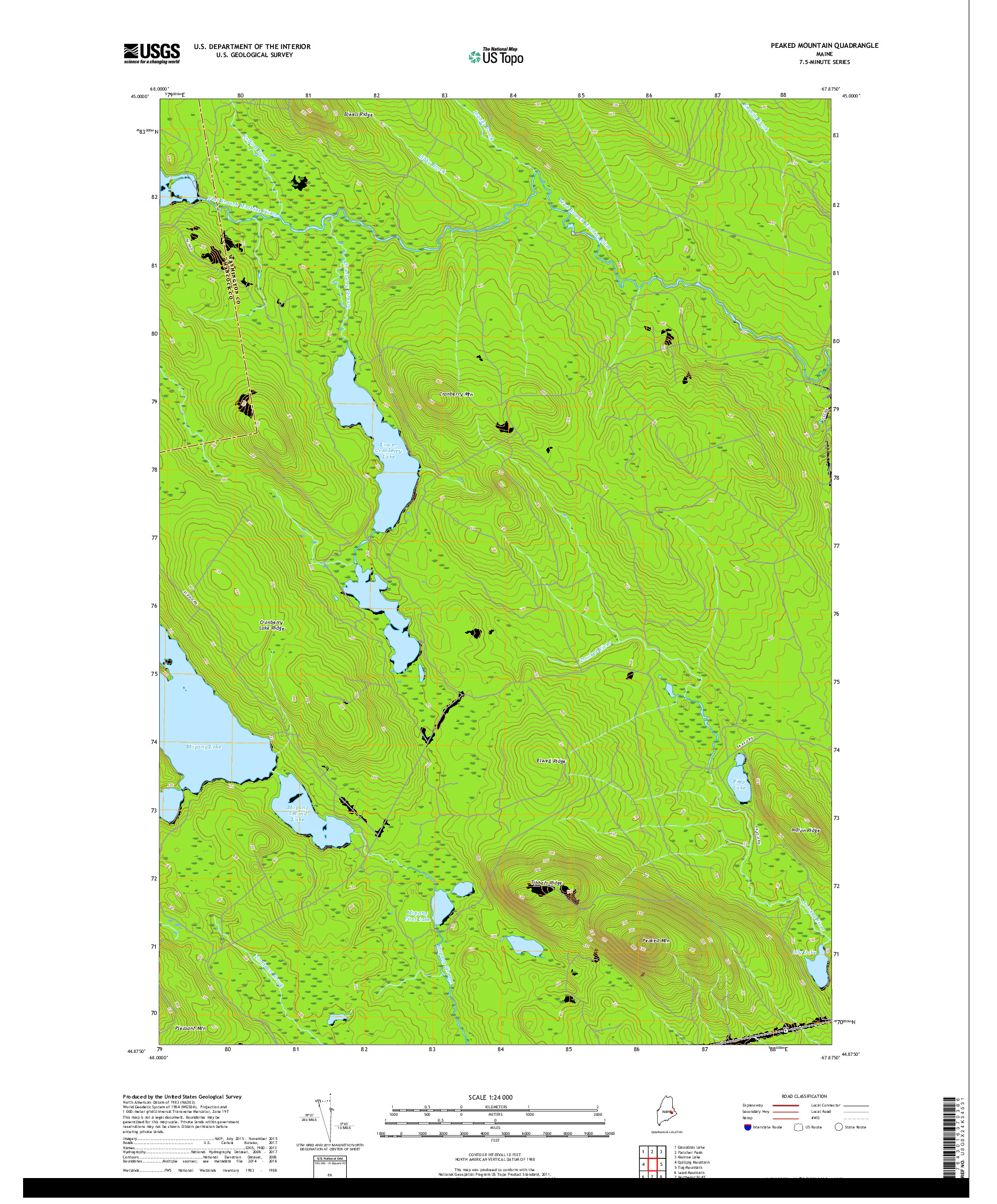 USGS US TOPO 7.5-MINUTE MAP FOR PEAKED MOUNTAIN, ME 2018