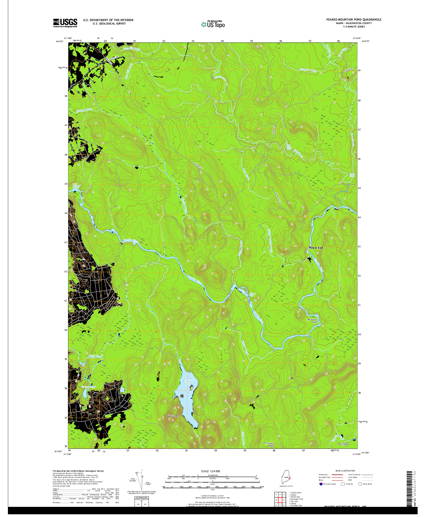 USGS US TOPO 7.5-MINUTE MAP FOR PEAKED MOUNTAIN POND, ME 2018