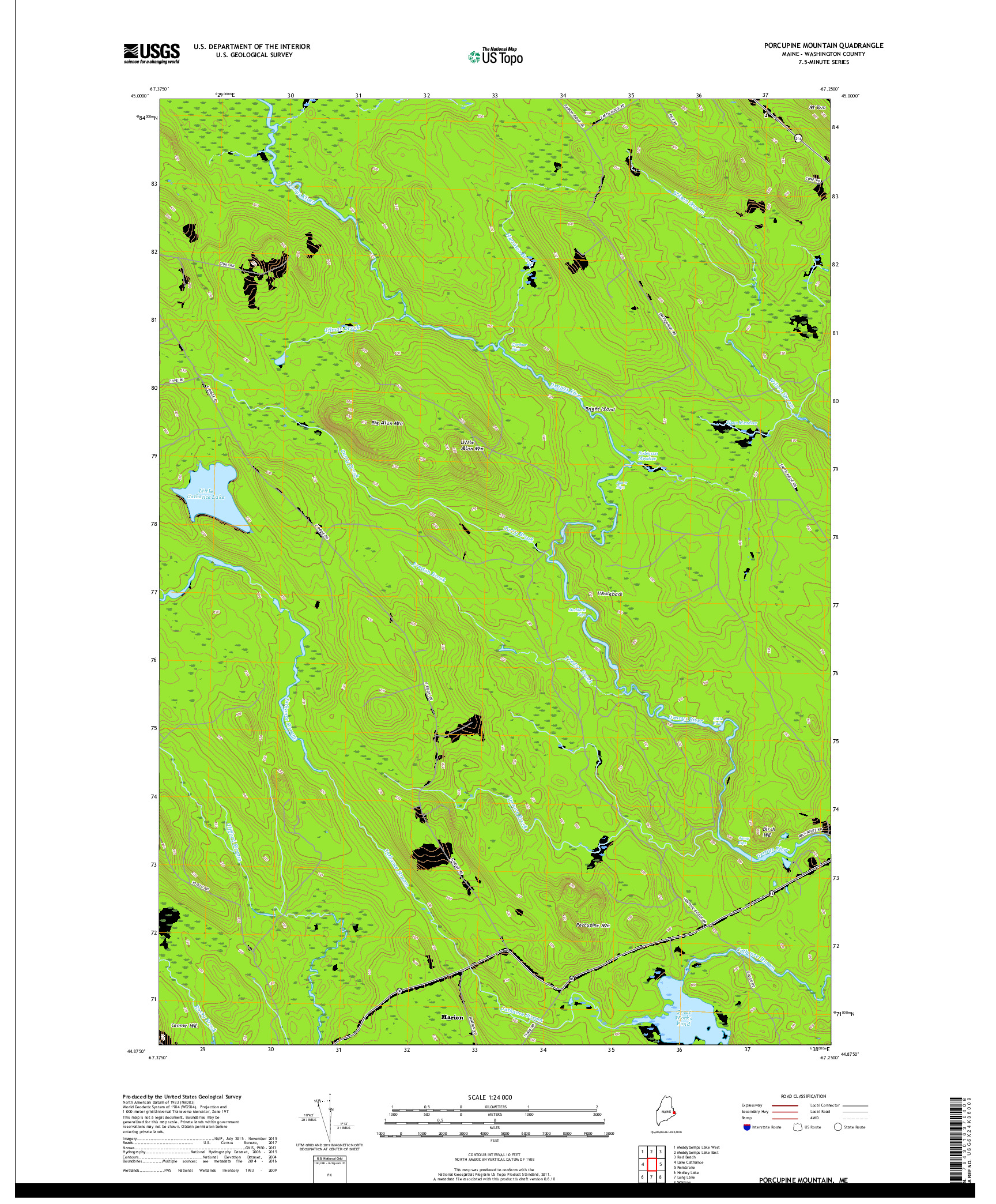 USGS US TOPO 7.5-MINUTE MAP FOR PORCUPINE MOUNTAIN, ME 2018