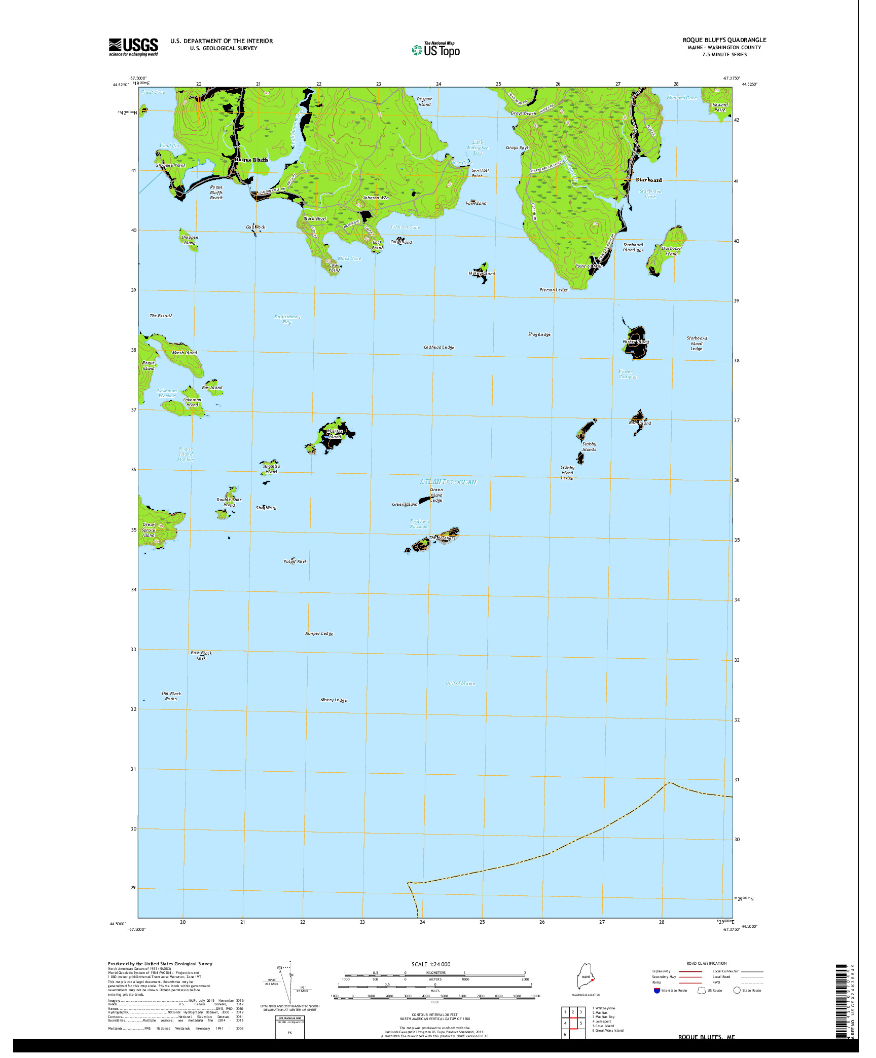 USGS US TOPO 7.5-MINUTE MAP FOR ROQUE BLUFFS, ME 2018