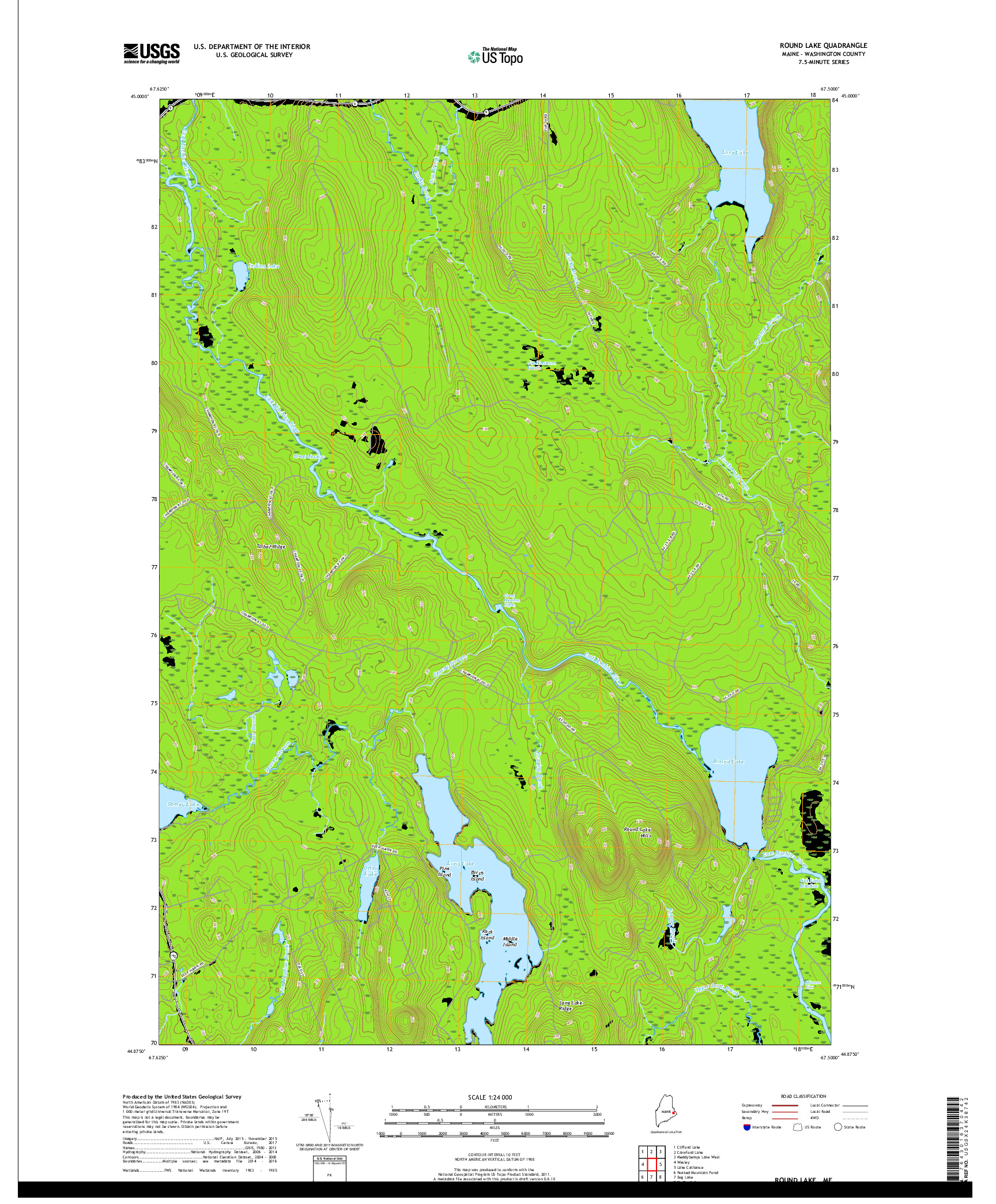 USGS US TOPO 7.5-MINUTE MAP FOR ROUND LAKE, ME 2018