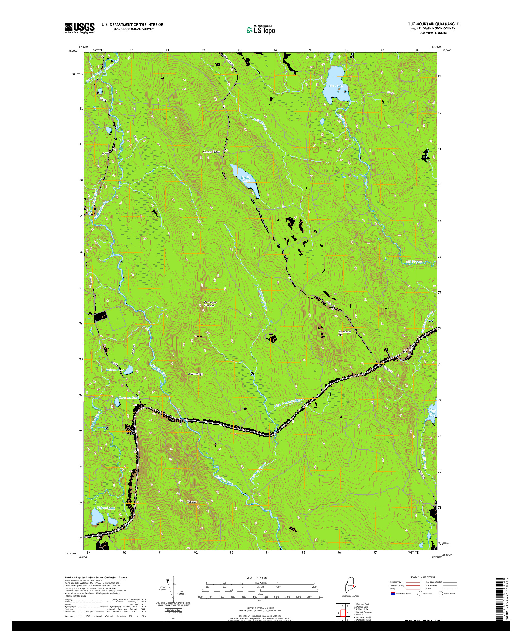 USGS US TOPO 7.5-MINUTE MAP FOR TUG MOUNTAIN, ME 2018