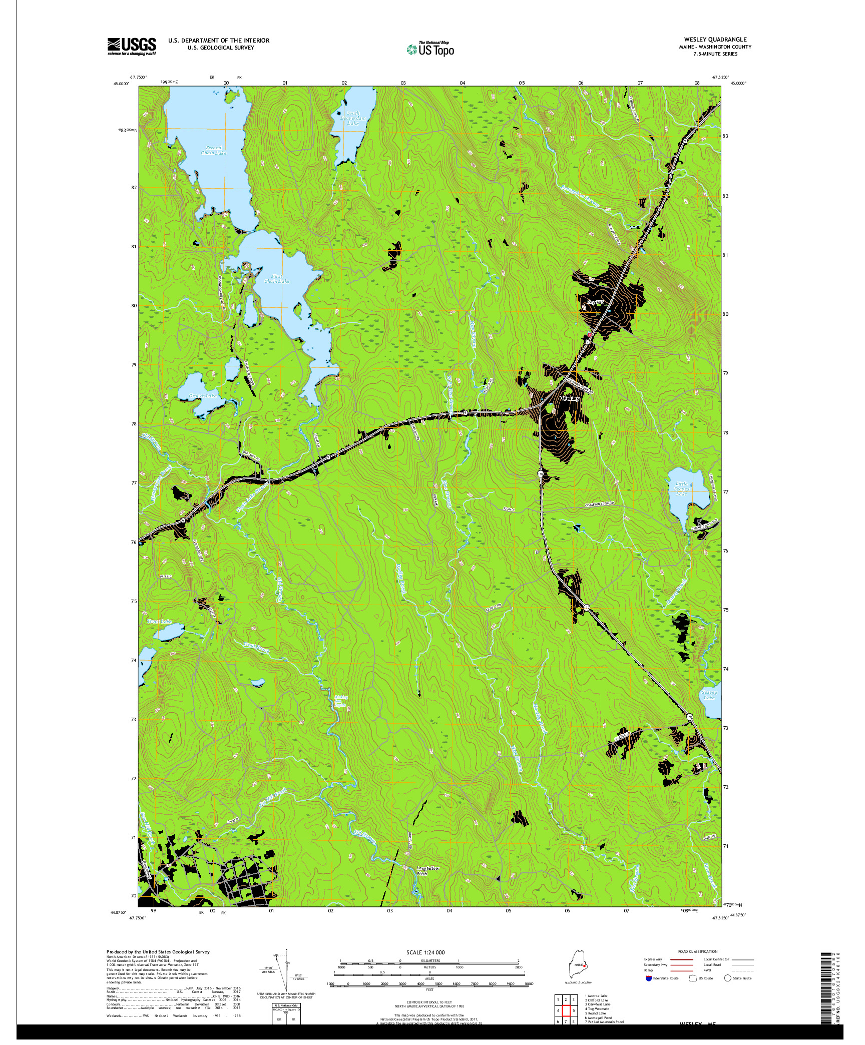 USGS US TOPO 7.5-MINUTE MAP FOR WESLEY, ME 2018