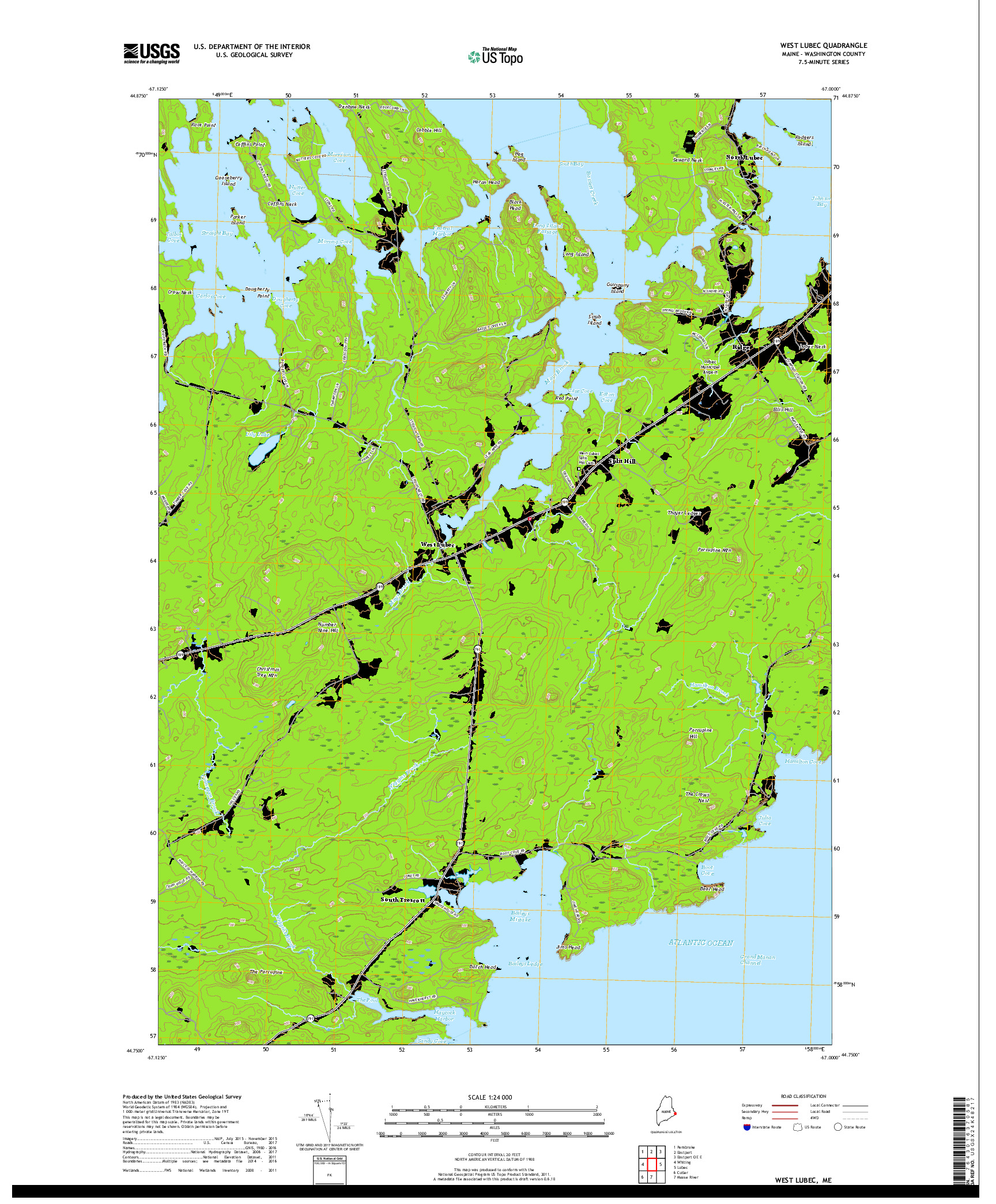USGS US TOPO 7.5-MINUTE MAP FOR WEST LUBEC, ME 2018