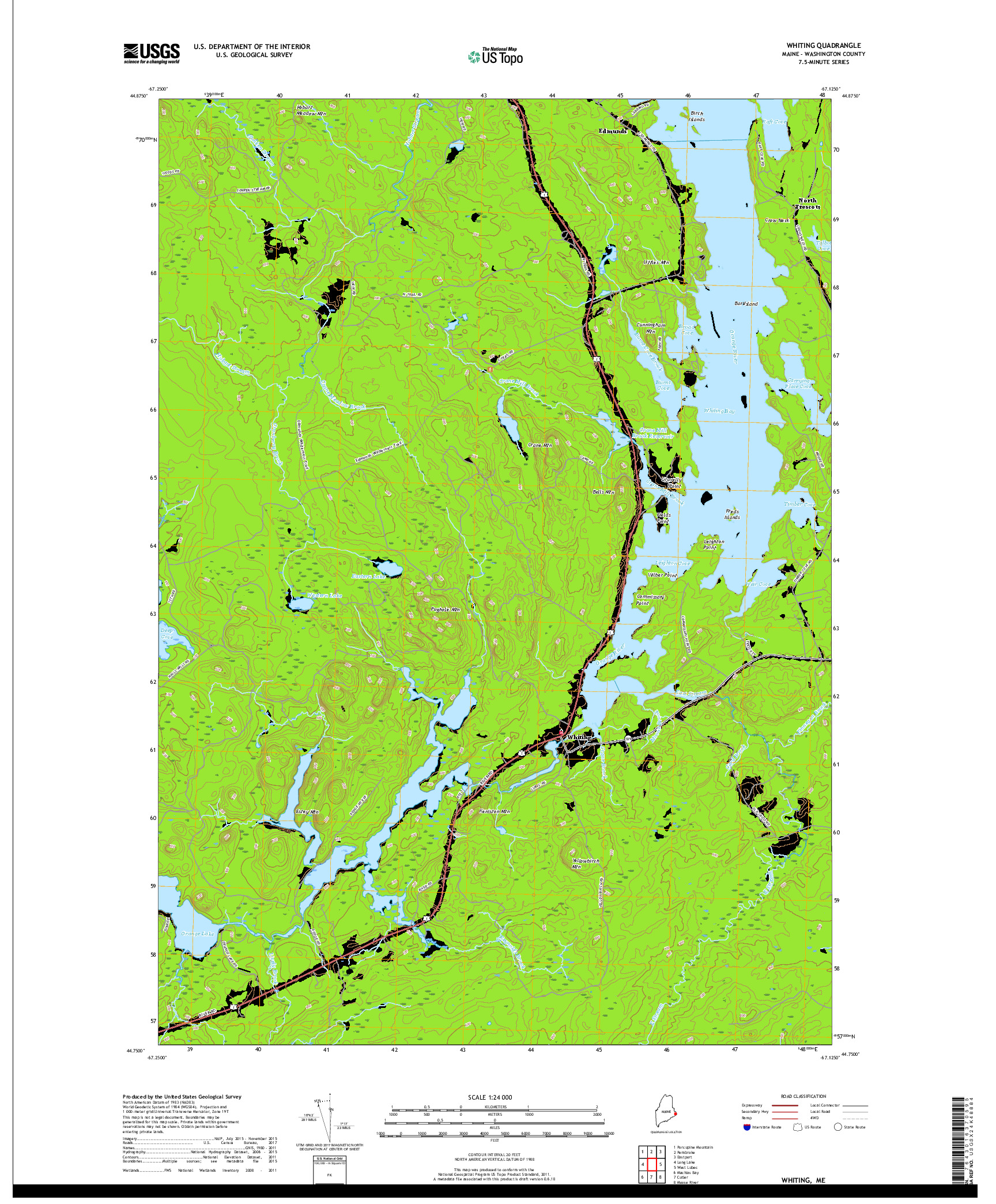USGS US TOPO 7.5-MINUTE MAP FOR WHITING, ME 2018