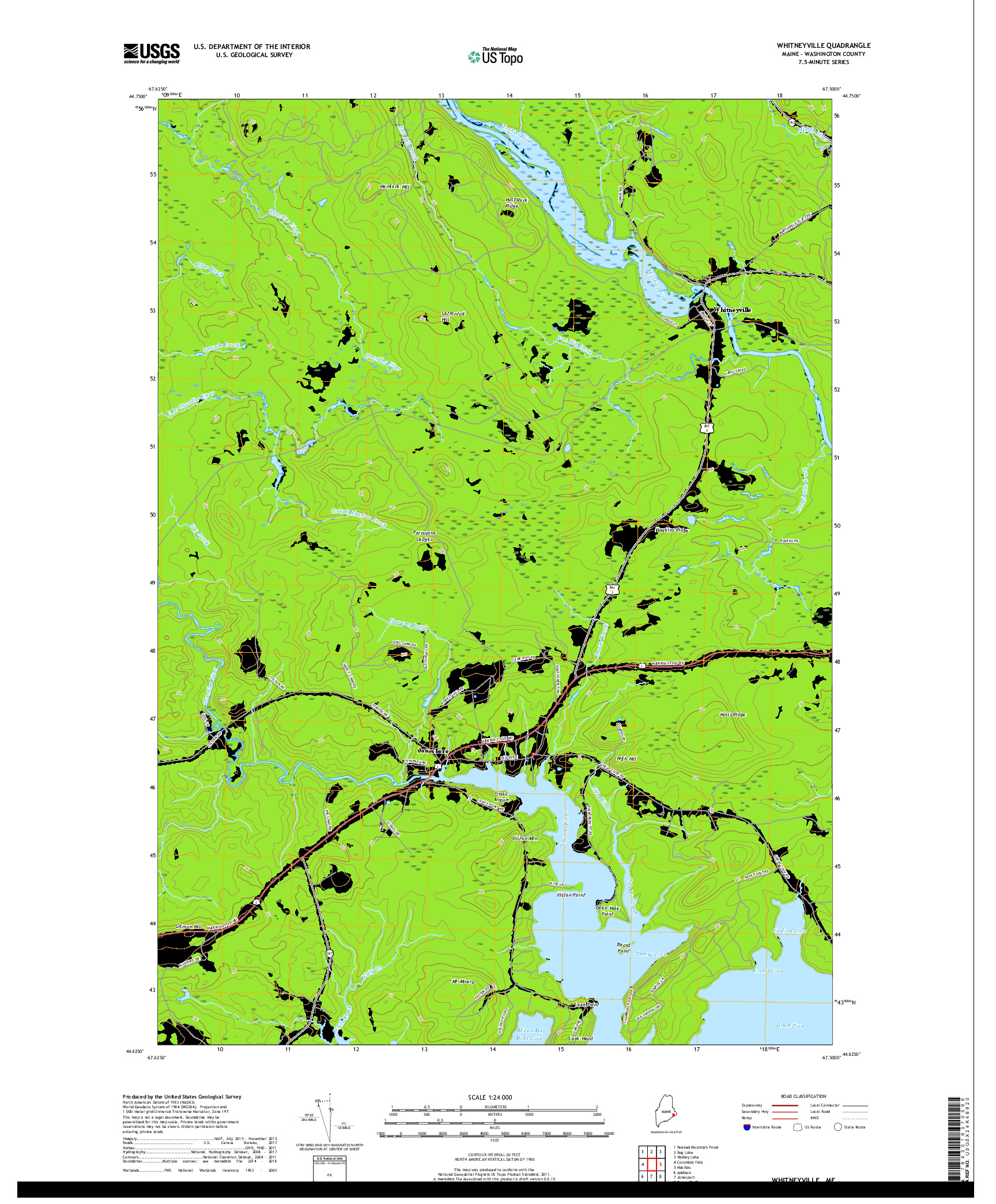 USGS US TOPO 7.5-MINUTE MAP FOR WHITNEYVILLE, ME 2018