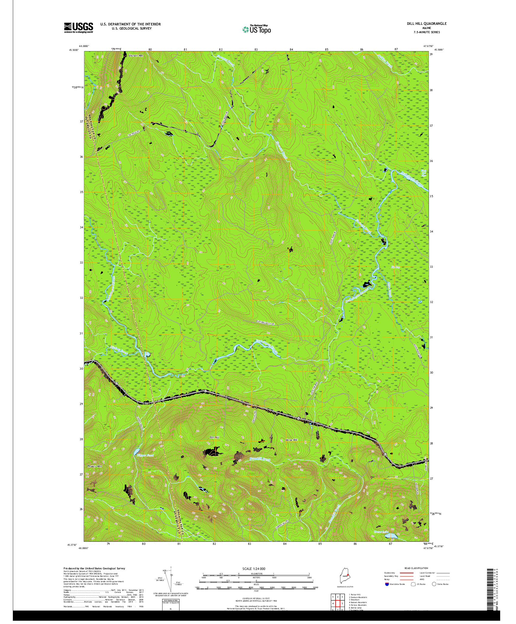 USGS US TOPO 7.5-MINUTE MAP FOR DILL HILL, ME 2018