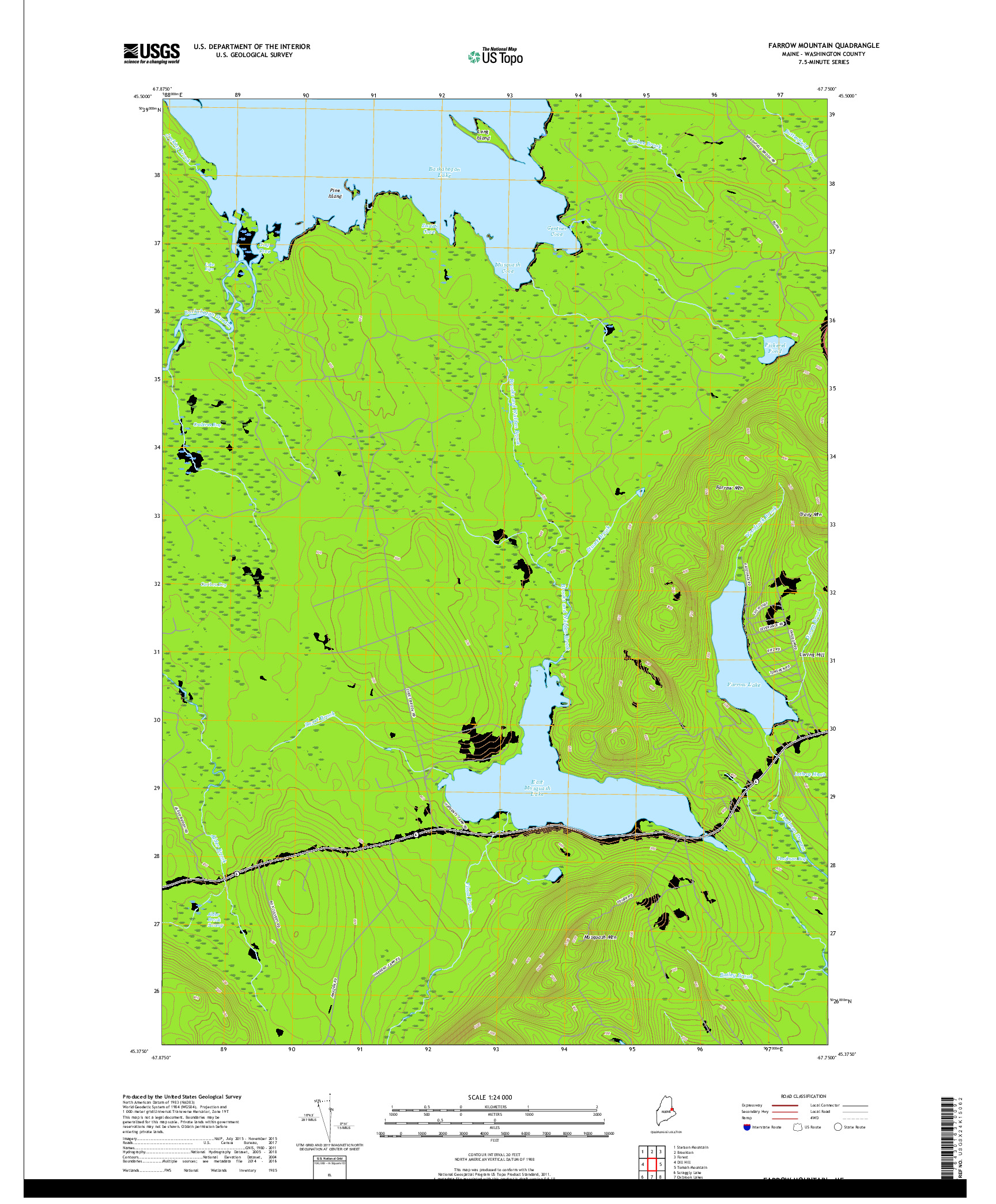 USGS US TOPO 7.5-MINUTE MAP FOR FARROW MOUNTAIN, ME 2018