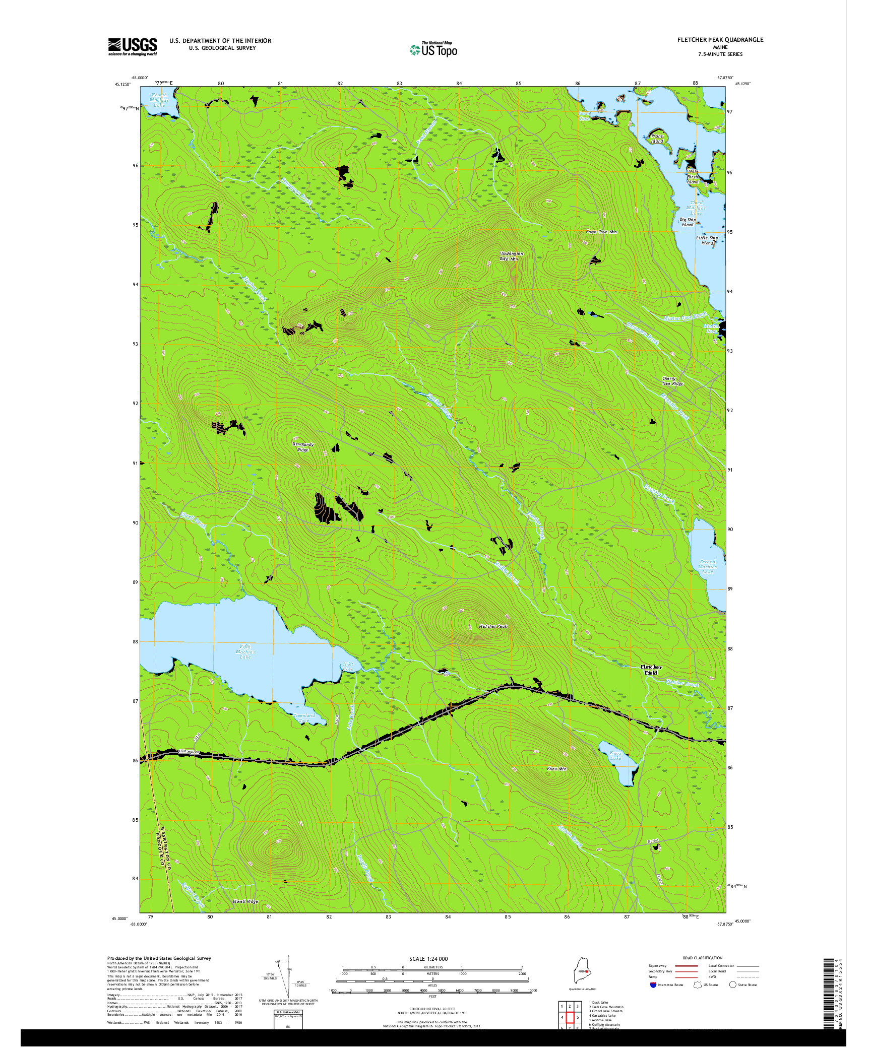 USGS US TOPO 7.5-MINUTE MAP FOR FLETCHER PEAK, ME 2018