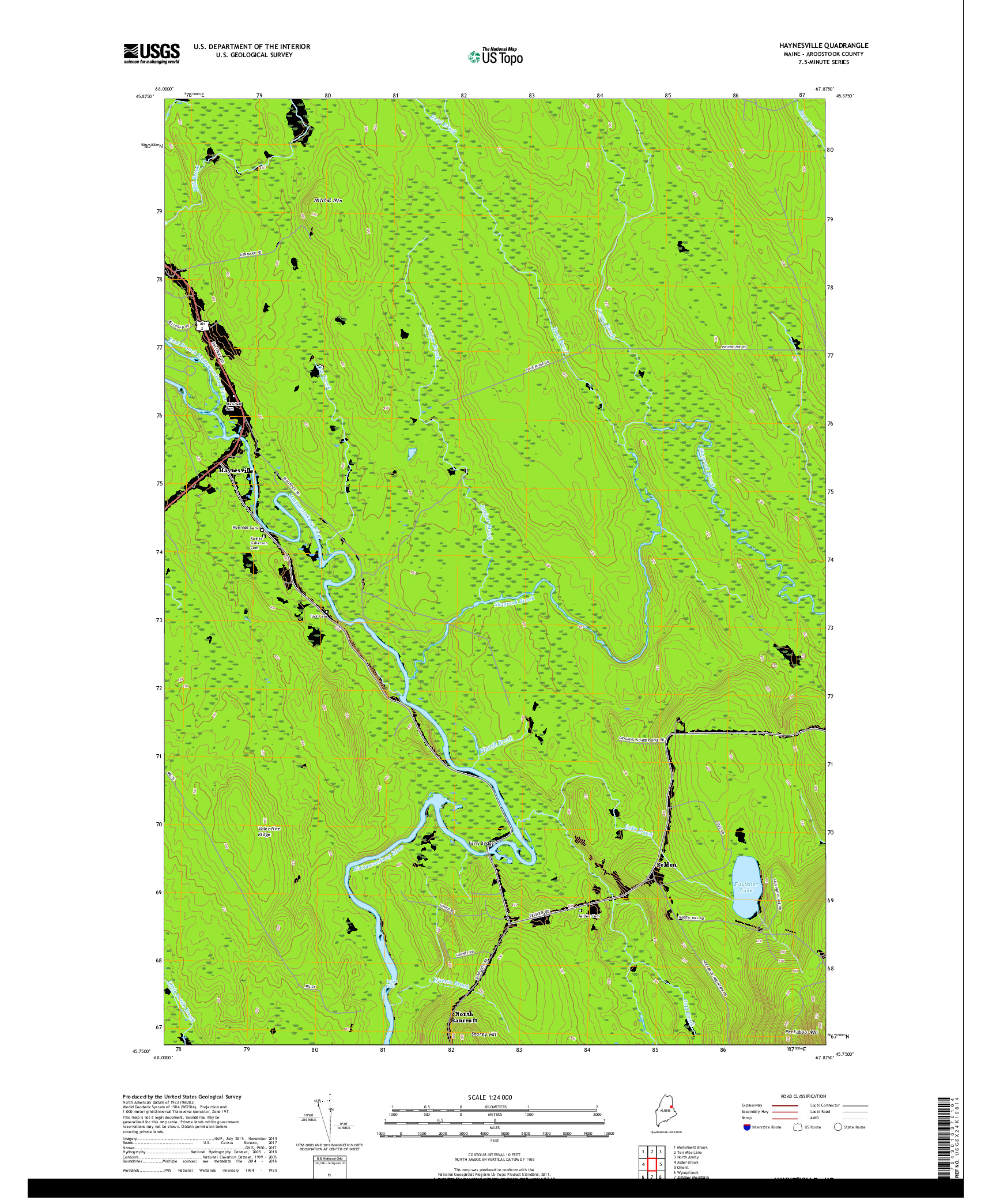 USGS US TOPO 7.5-MINUTE MAP FOR HAYNESVILLE, ME 2018