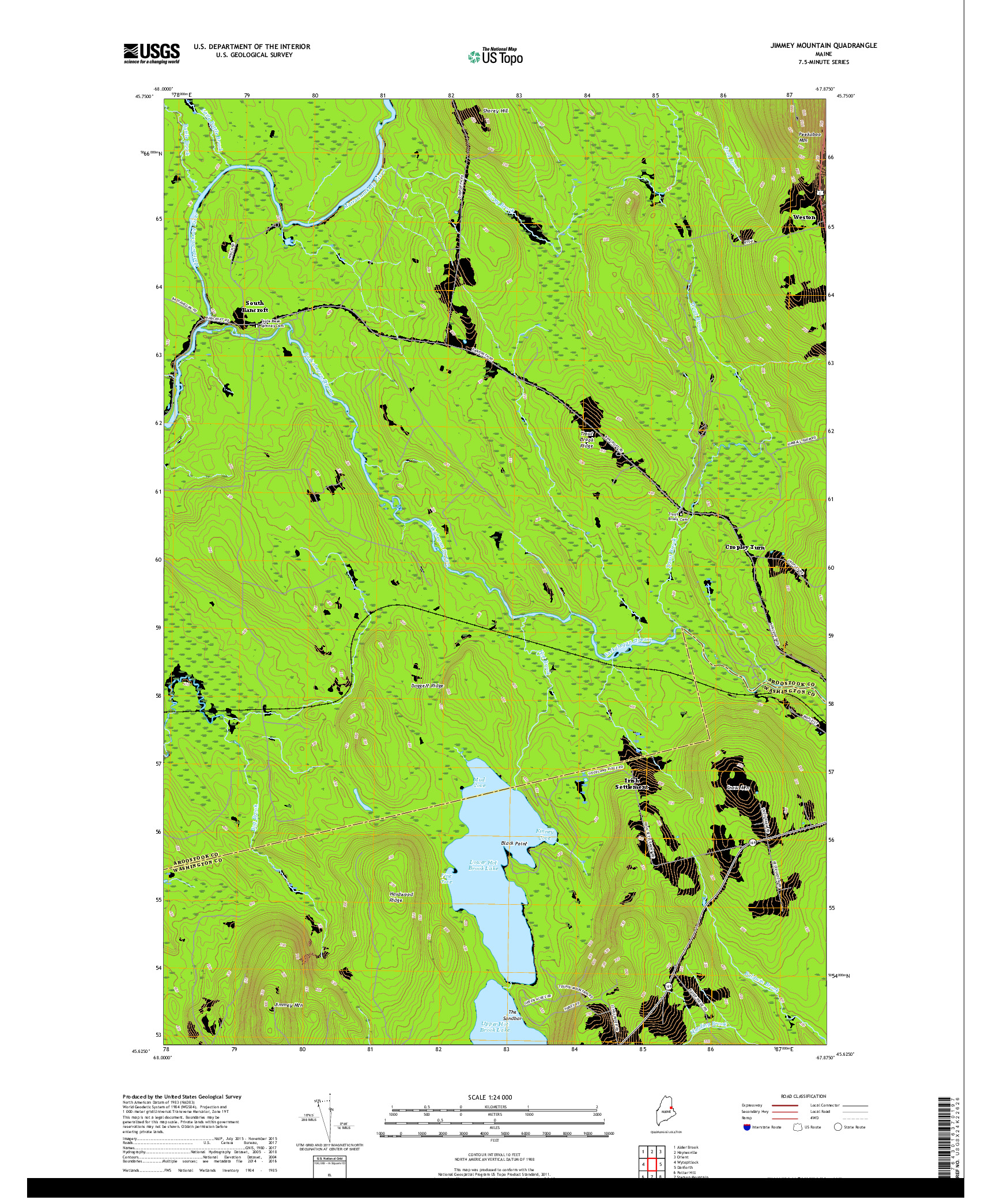 USGS US TOPO 7.5-MINUTE MAP FOR JIMMEY MOUNTAIN, ME 2018