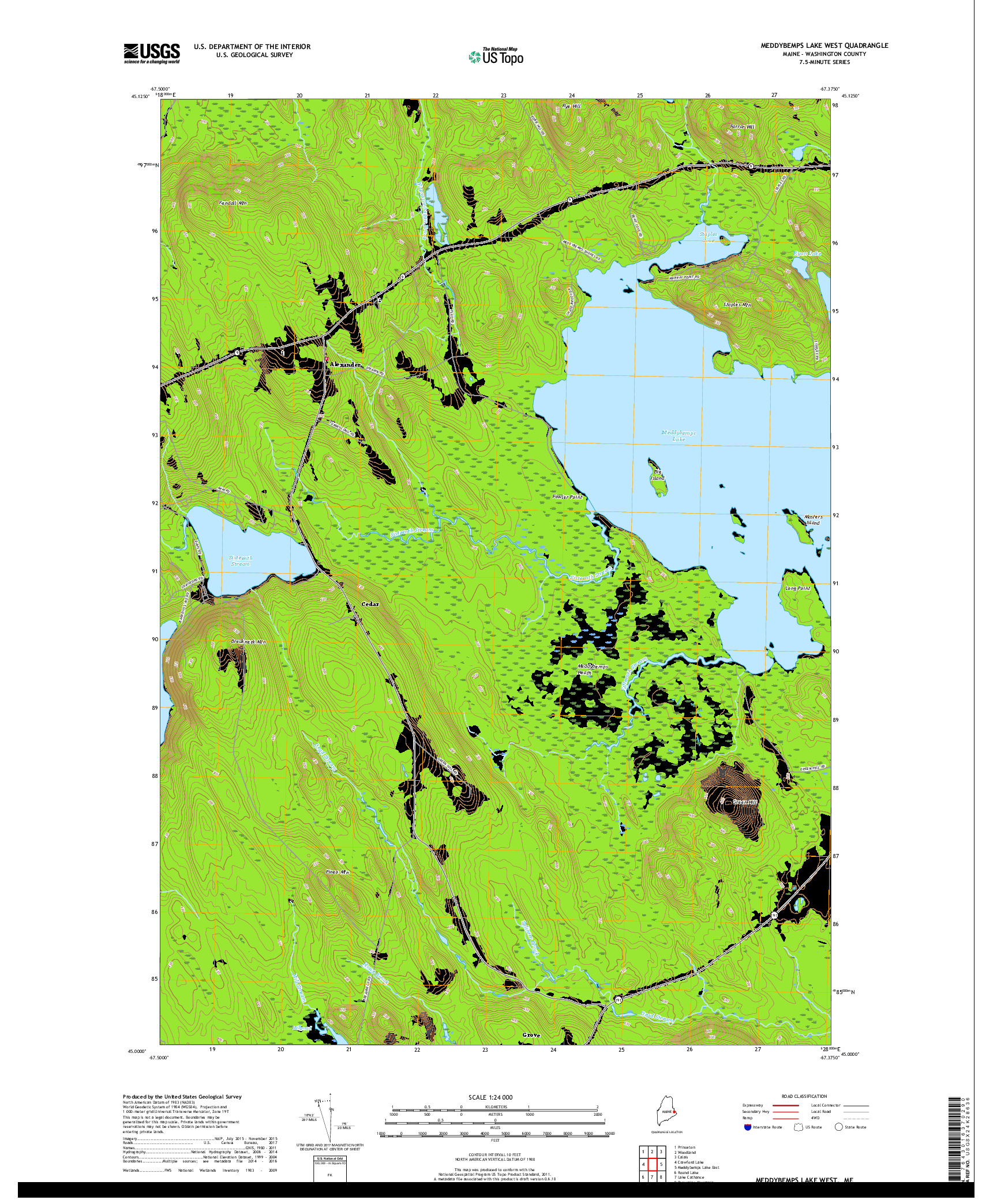 USGS US TOPO 7.5-MINUTE MAP FOR MEDDYBEMPS LAKE WEST, ME 2018