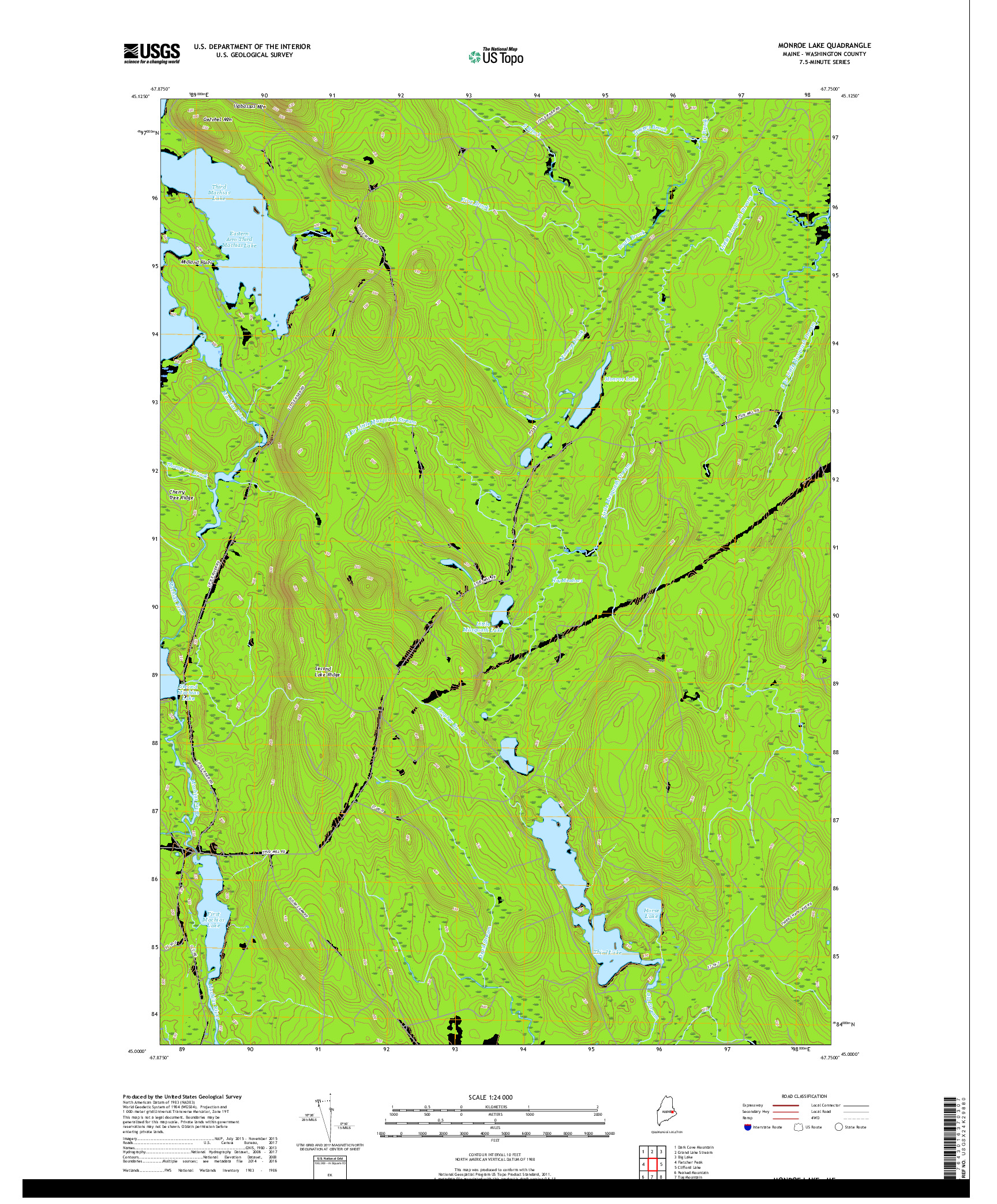 USGS US TOPO 7.5-MINUTE MAP FOR MONROE LAKE, ME 2018