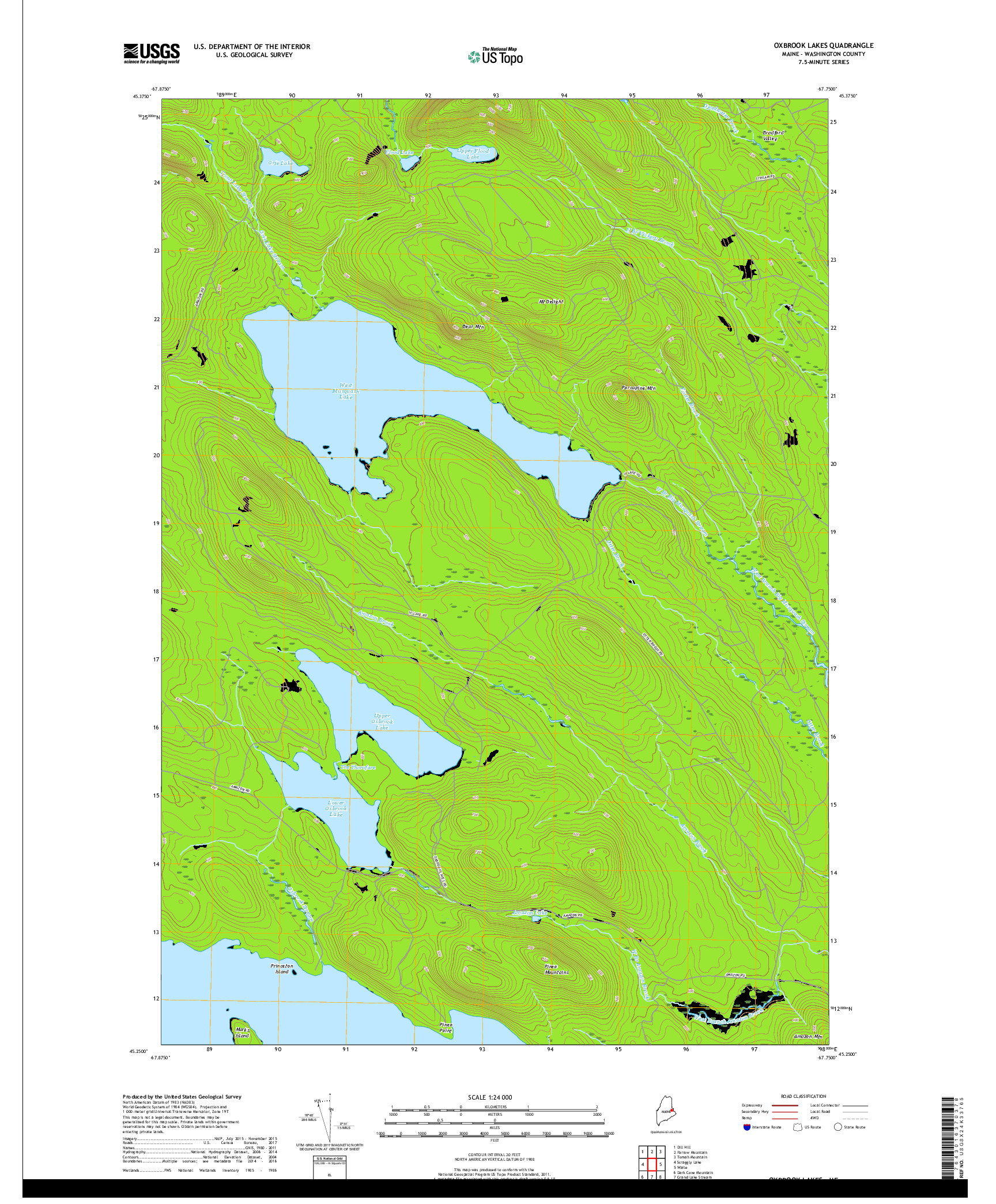 USGS US TOPO 7.5-MINUTE MAP FOR OXBROOK LAKES, ME 2018