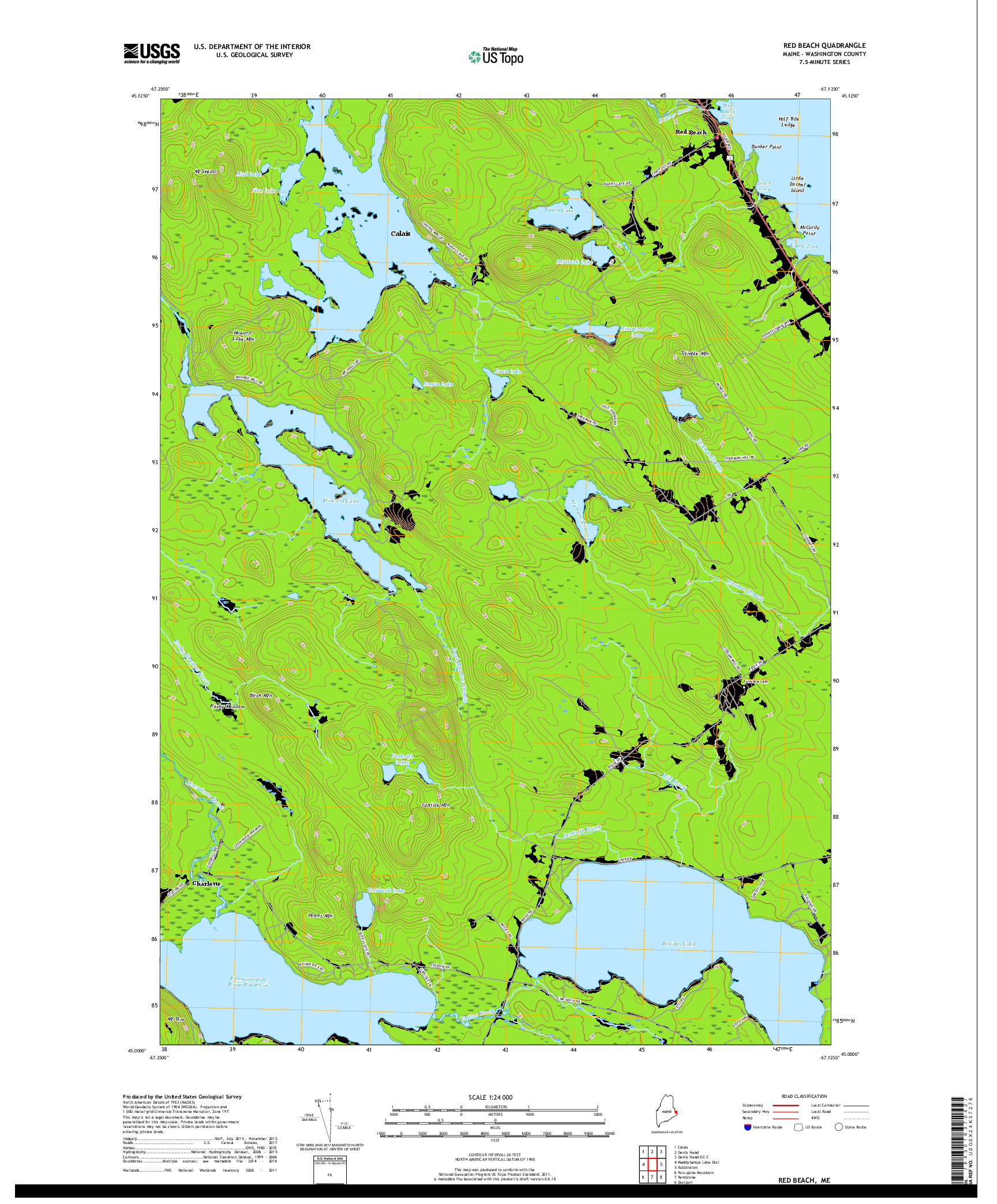 USGS US TOPO 7.5-MINUTE MAP FOR RED BEACH, ME 2018