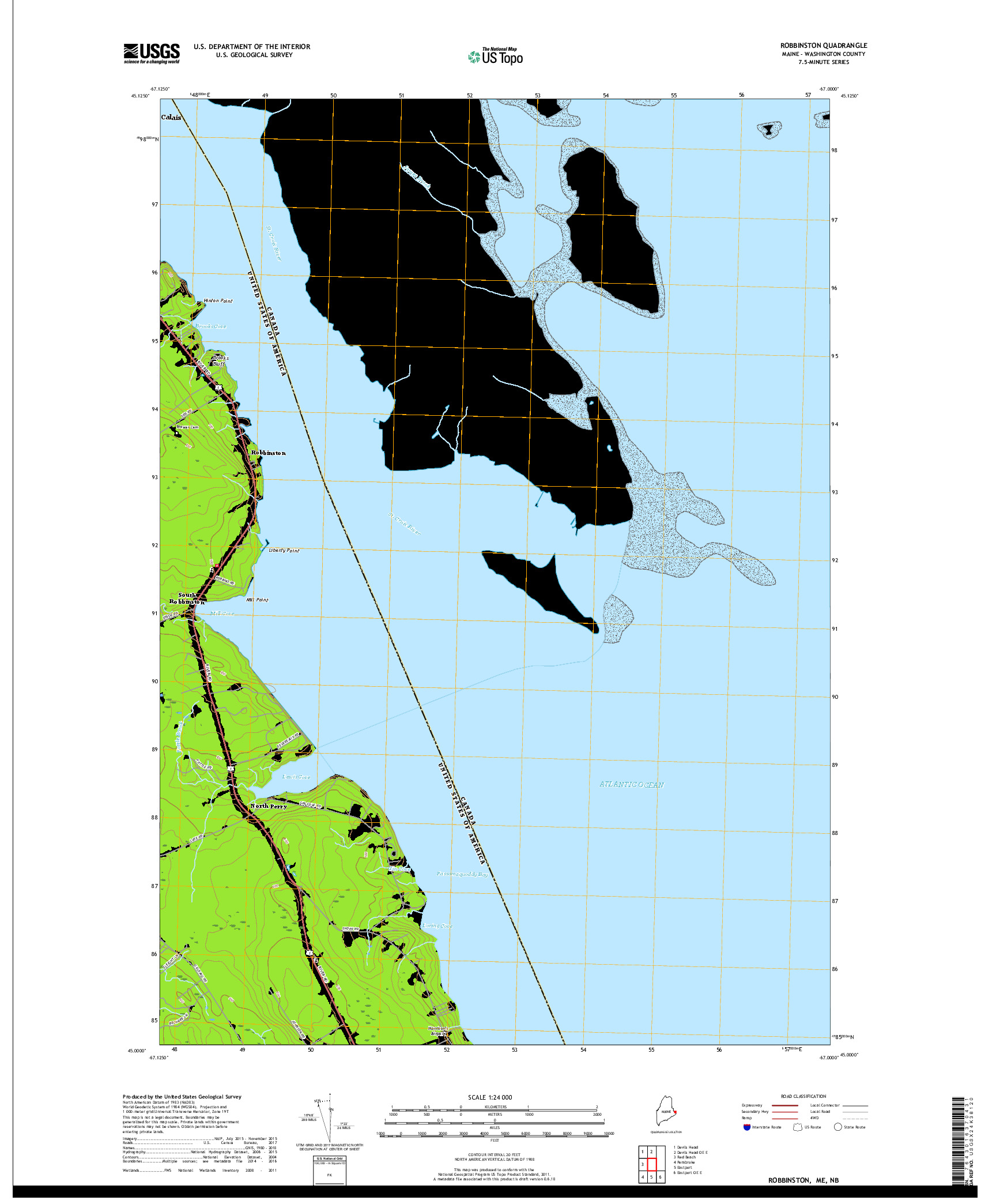 USGS US TOPO 7.5-MINUTE MAP FOR ROBBINSTON, ME,NB 2018