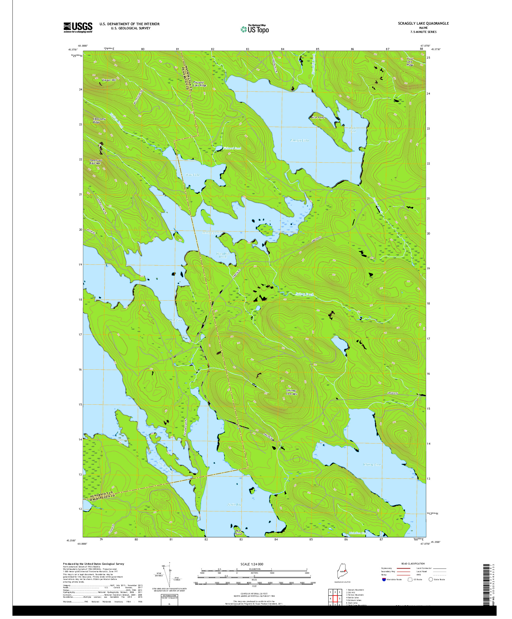 USGS US TOPO 7.5-MINUTE MAP FOR SCRAGGLY LAKE, ME 2018