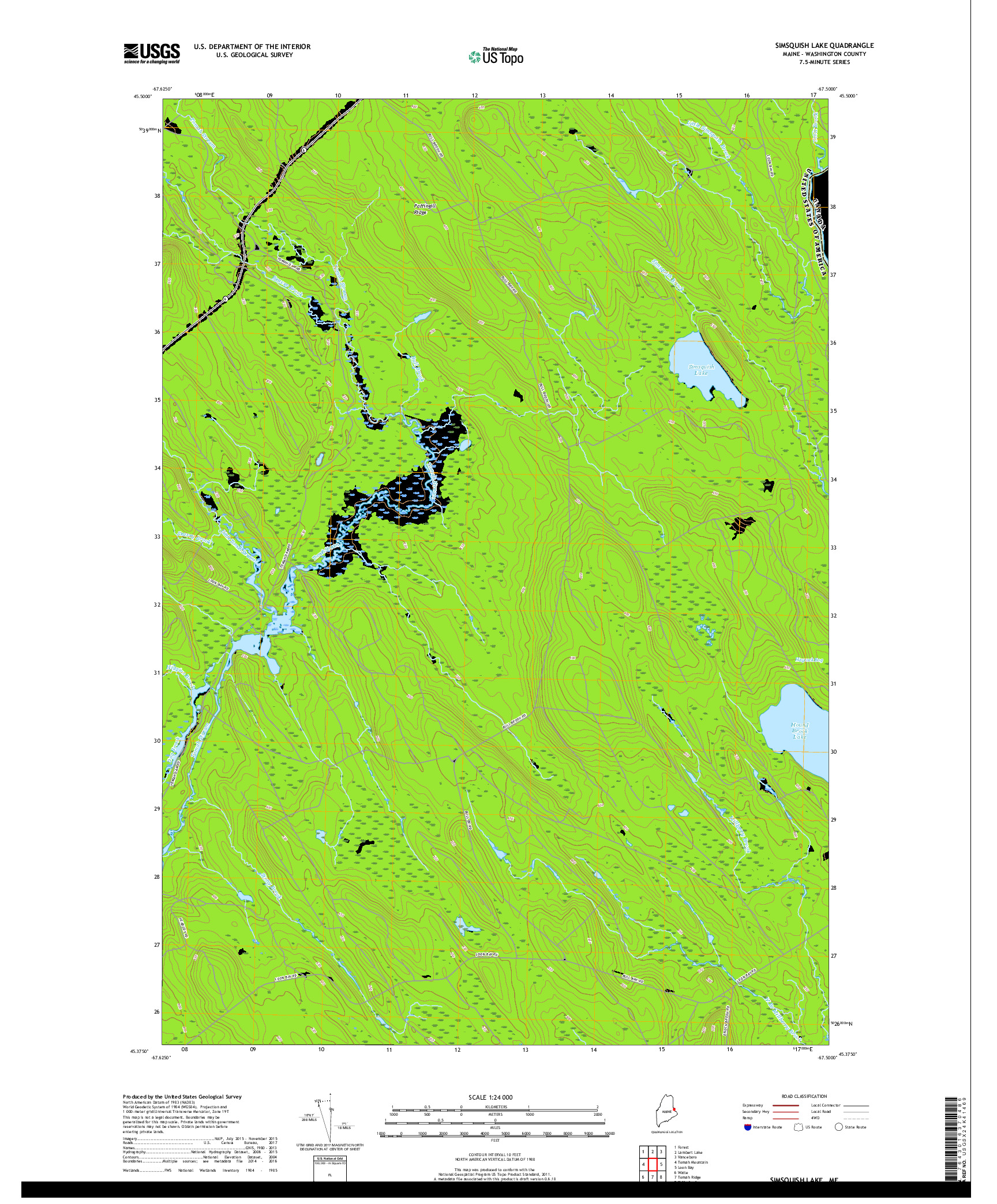 USGS US TOPO 7.5-MINUTE MAP FOR SIMSQUISH LAKE, ME 2018