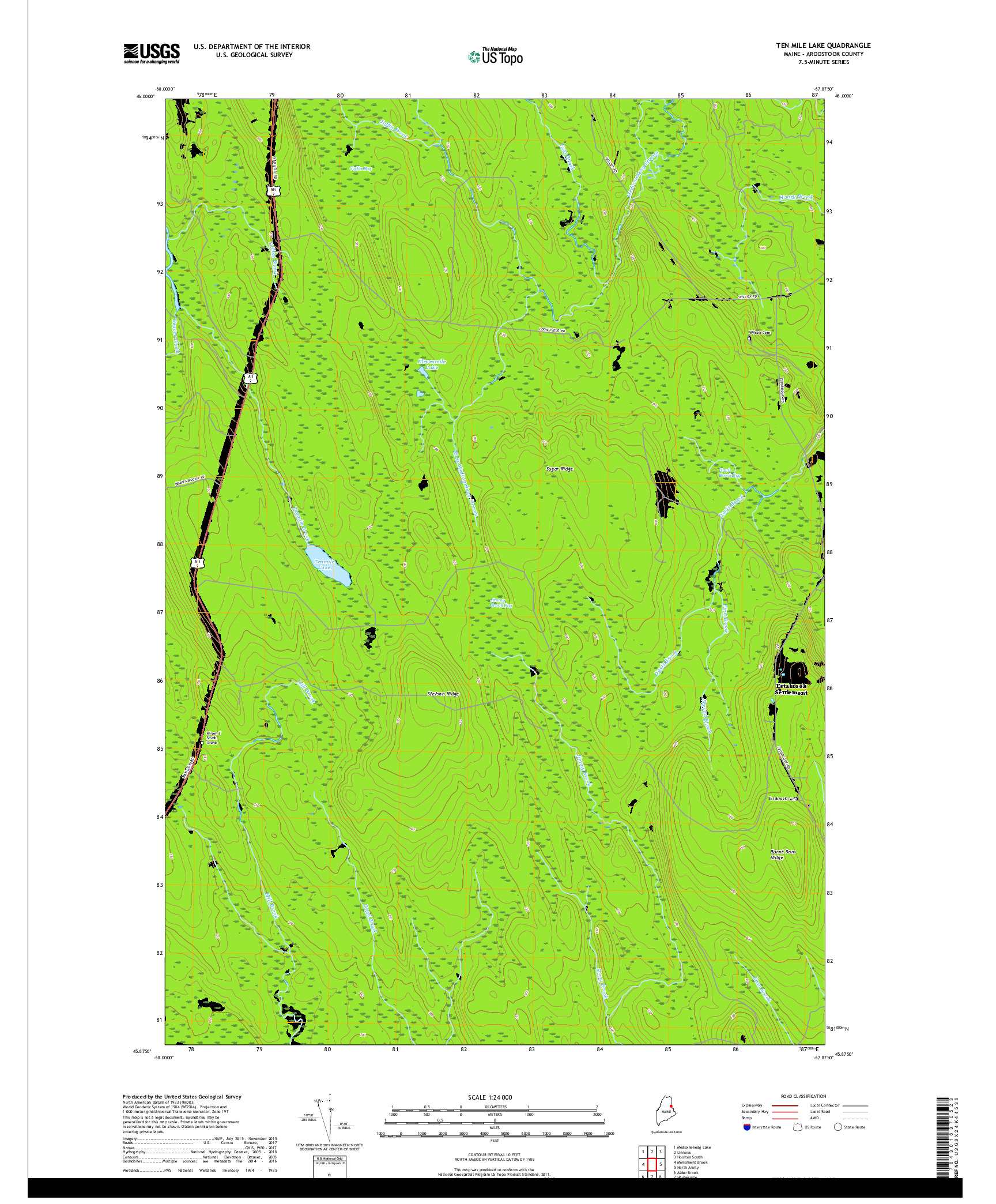 USGS US TOPO 7.5-MINUTE MAP FOR TEN MILE LAKE, ME 2018