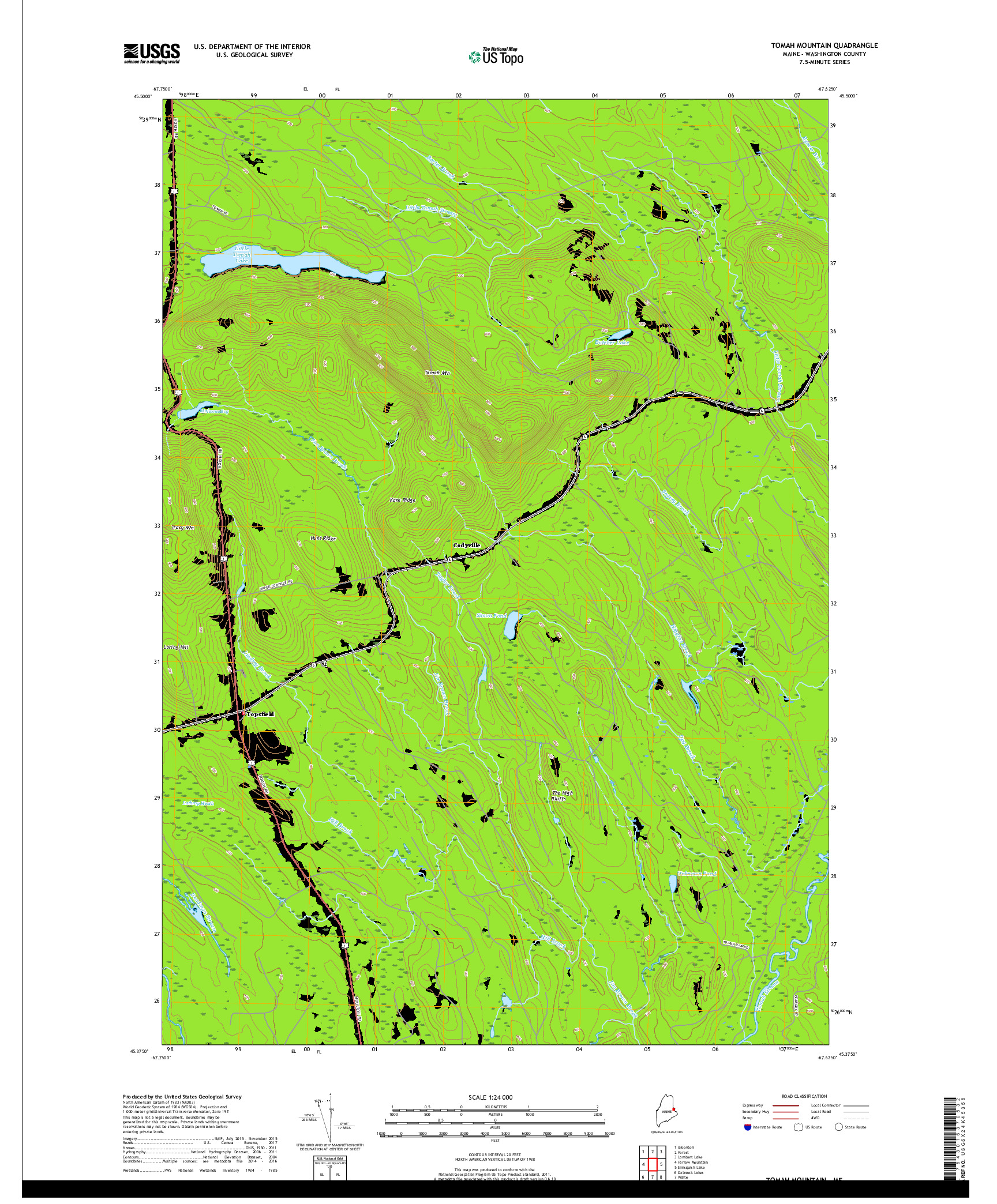 USGS US TOPO 7.5-MINUTE MAP FOR TOMAH MOUNTAIN, ME 2018