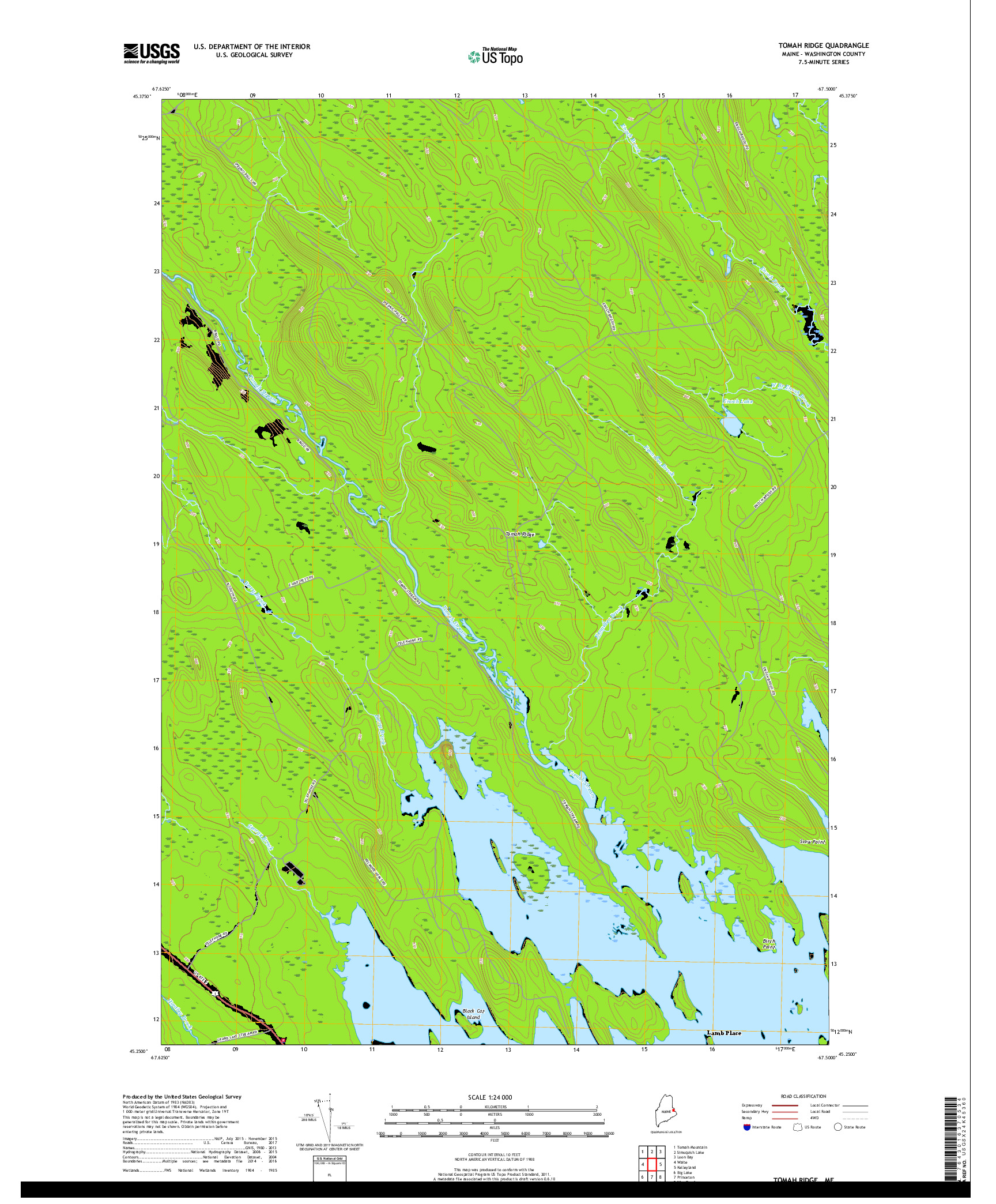 USGS US TOPO 7.5-MINUTE MAP FOR TOMAH RIDGE, ME 2018