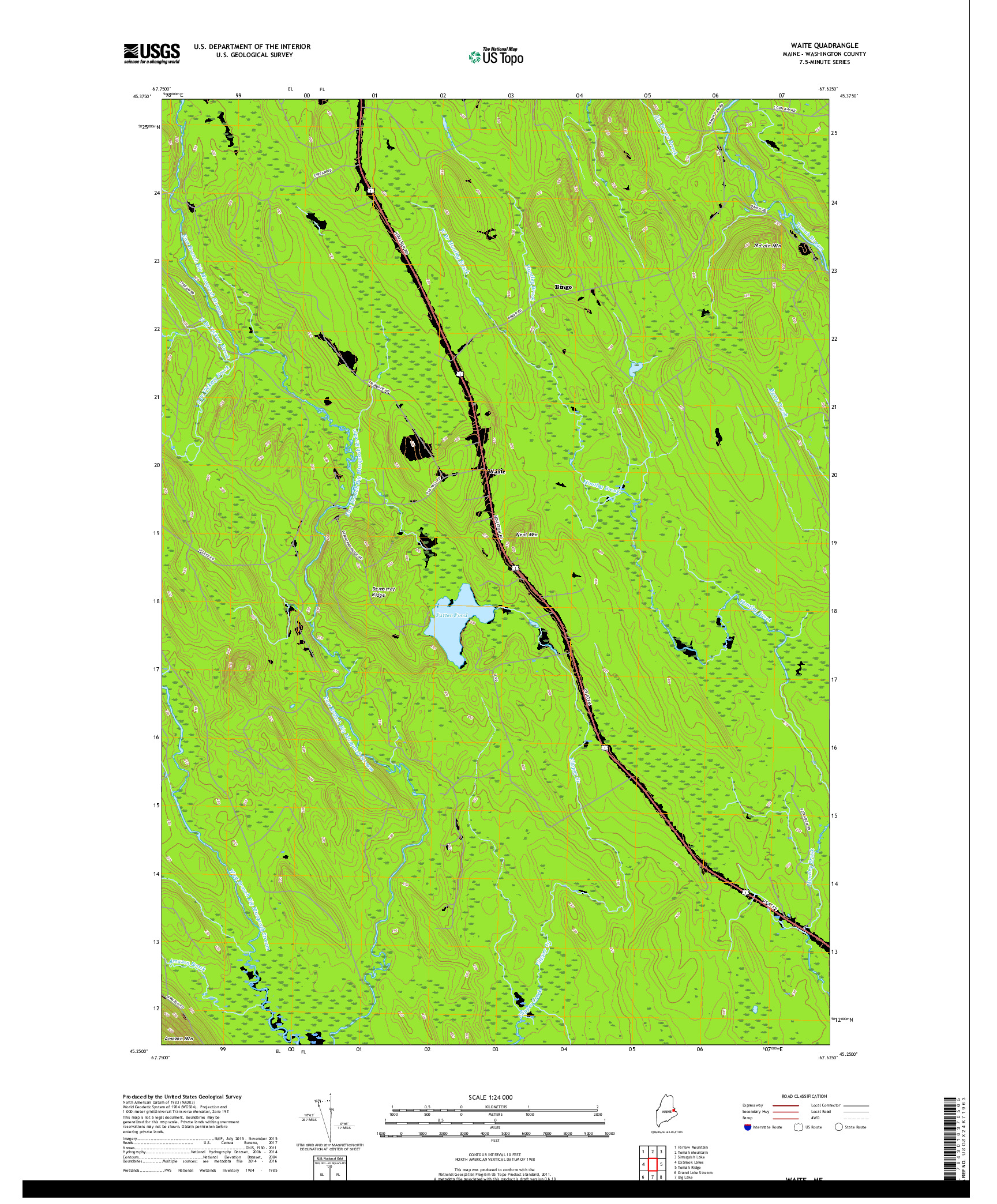USGS US TOPO 7.5-MINUTE MAP FOR WAITE, ME 2018