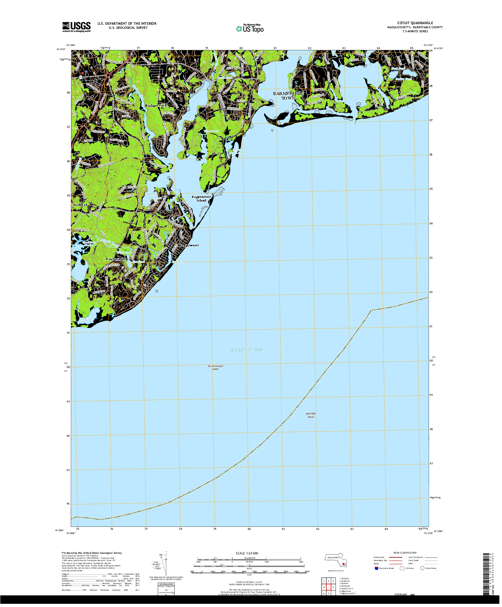 USGS US TOPO 7.5-MINUTE MAP FOR COTUIT, MA 2018