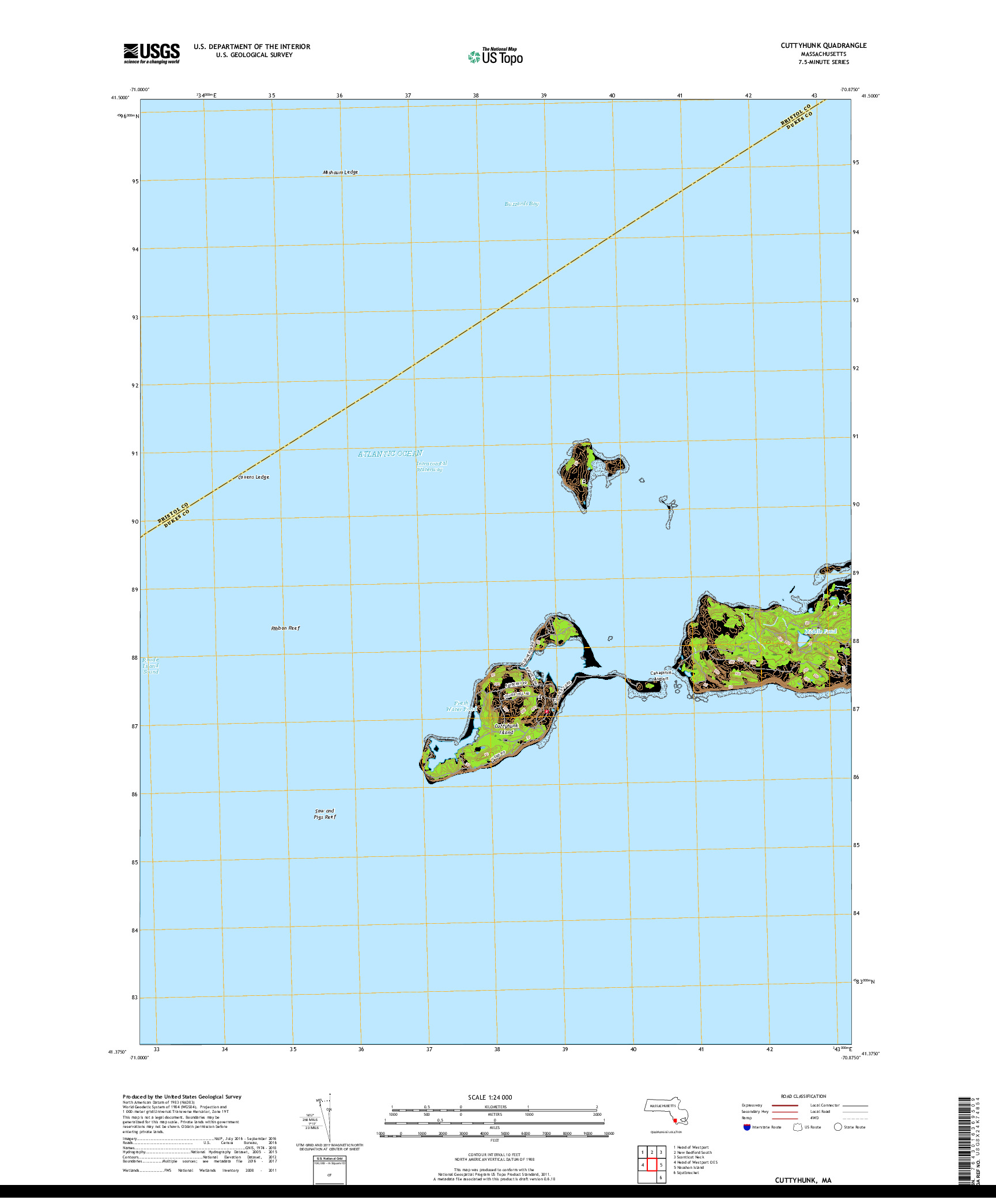 USGS US TOPO 7.5-MINUTE MAP FOR CUTTYHUNK, MA 2018