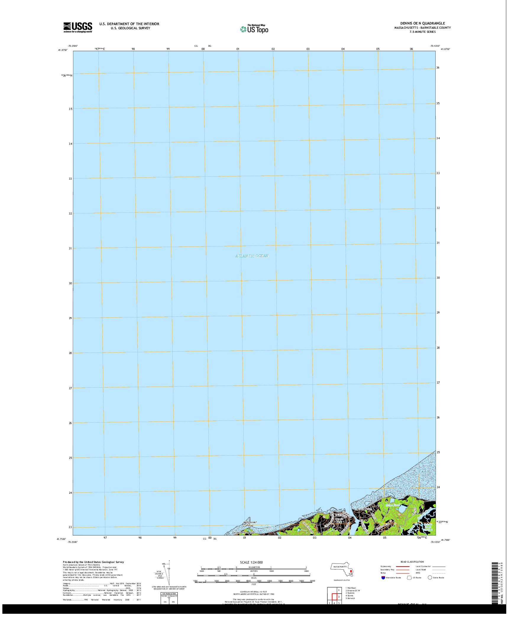 USGS US TOPO 7.5-MINUTE MAP FOR DENNIS OE N, MA 2018