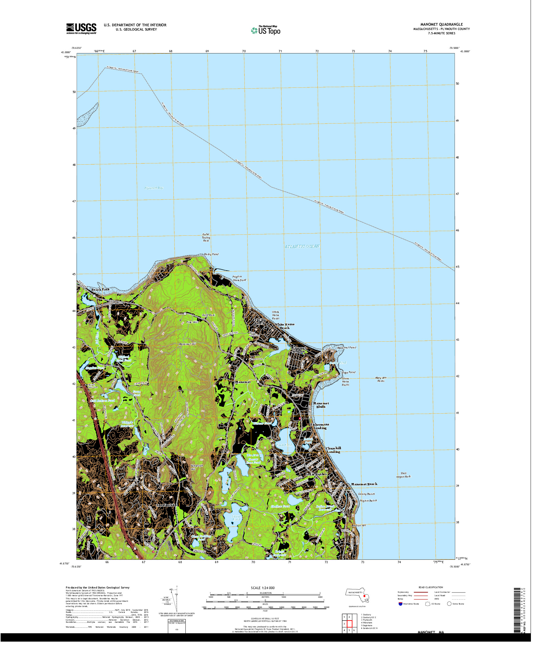 USGS US TOPO 7.5-MINUTE MAP FOR MANOMET, MA 2018