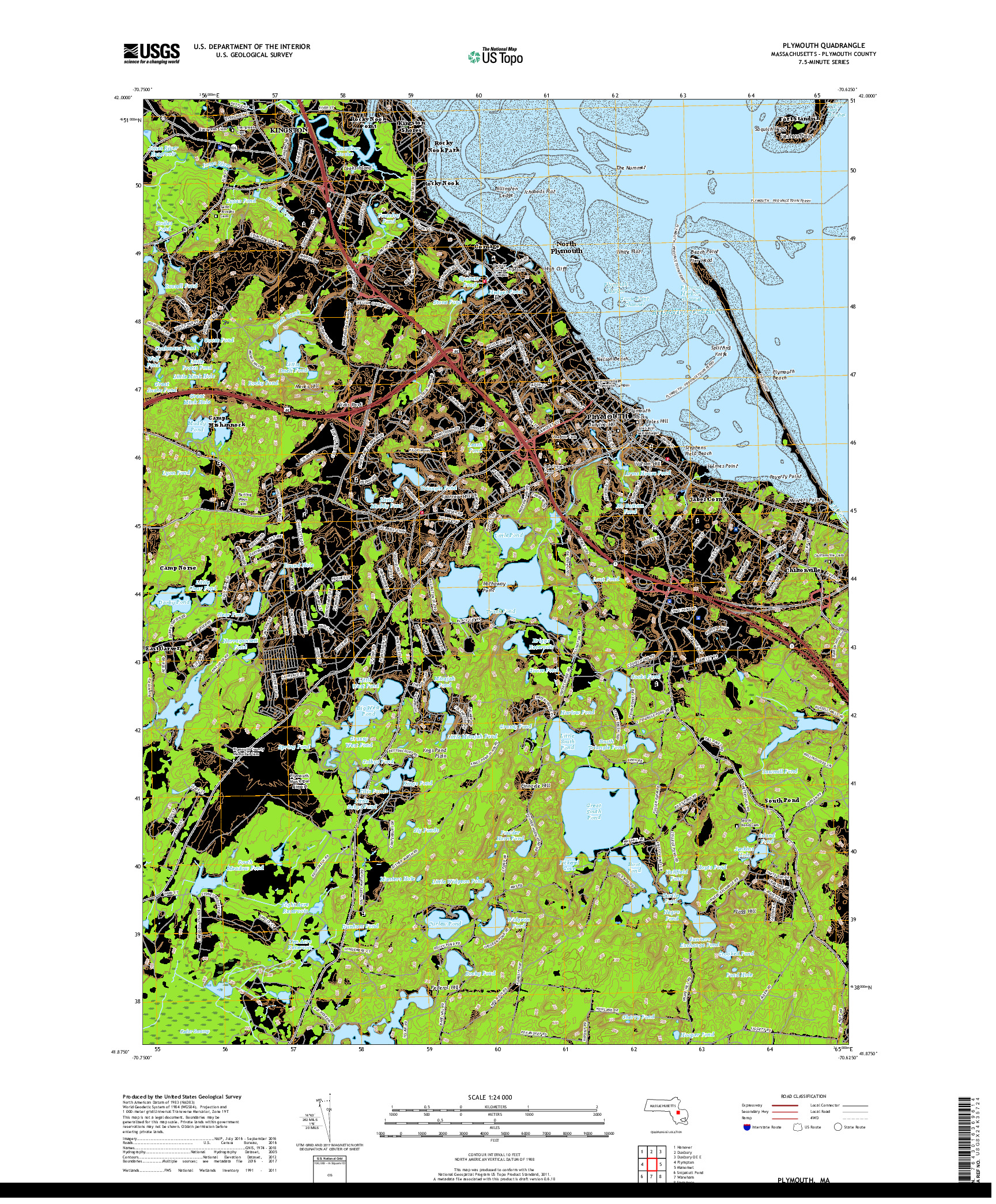 USGS US TOPO 7.5-MINUTE MAP FOR PLYMOUTH, MA 2018