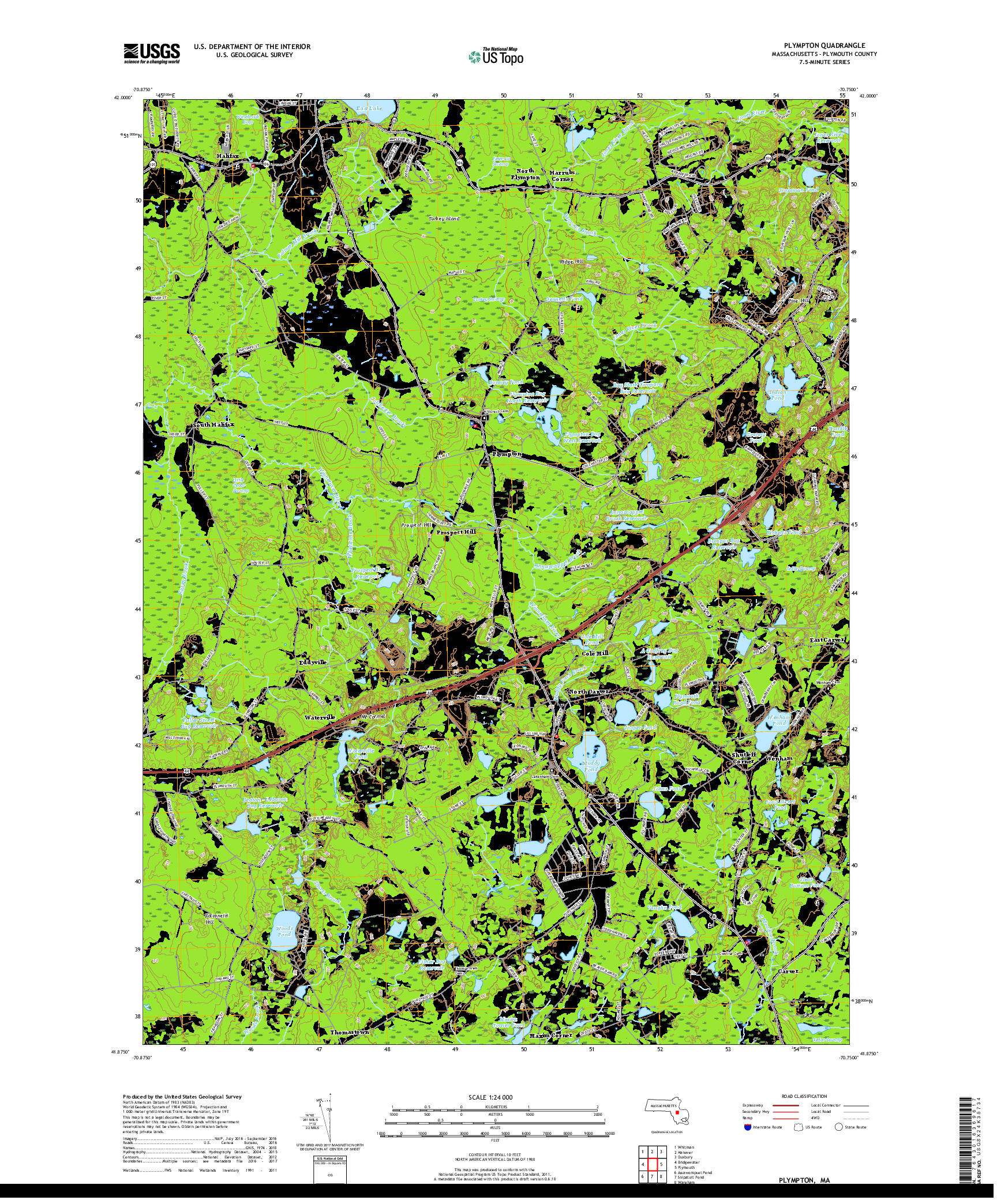 USGS US TOPO 7.5-MINUTE MAP FOR PLYMPTON, MA 2018