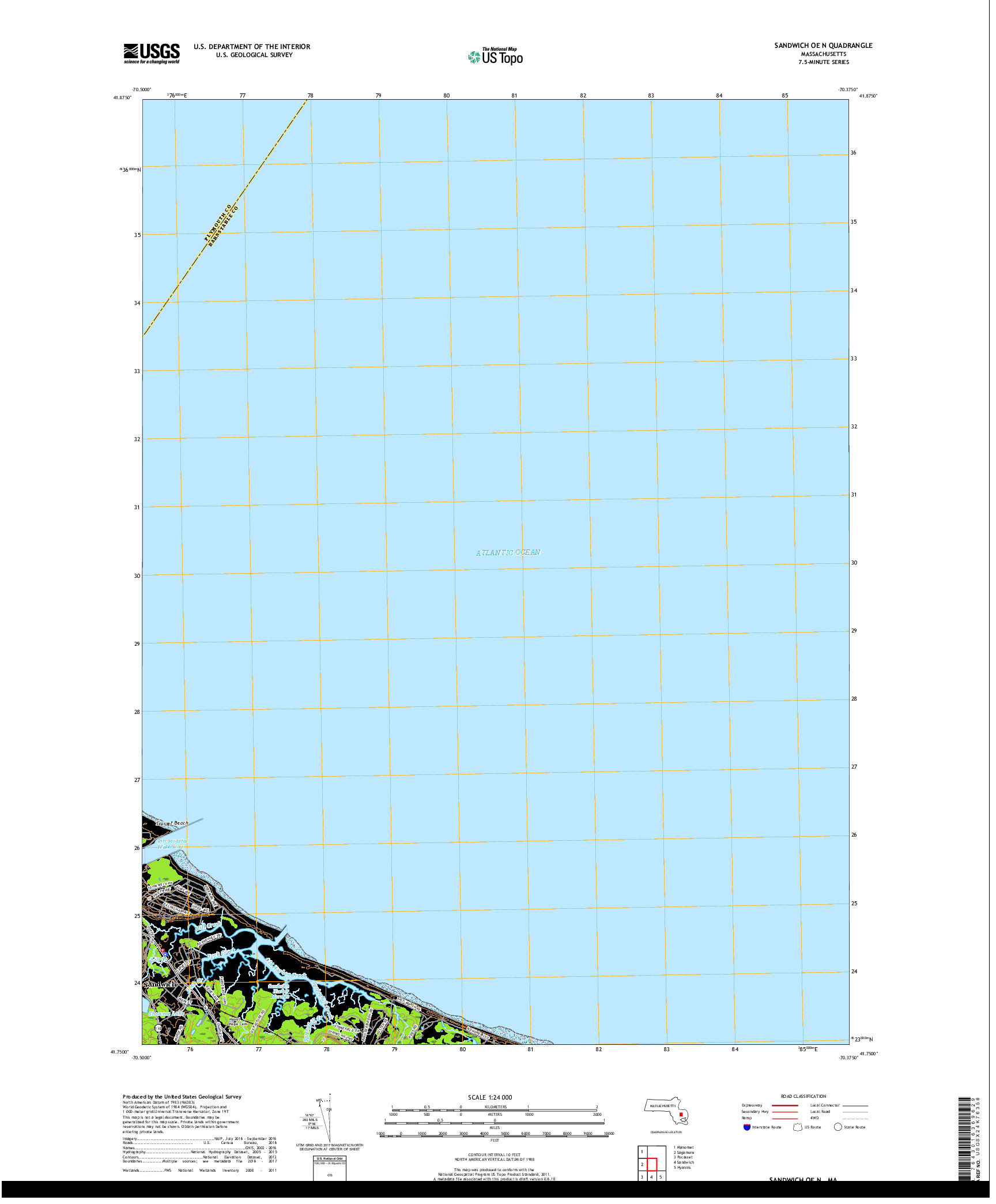 USGS US TOPO 7.5-MINUTE MAP FOR SANDWICH OE N, MA 2018