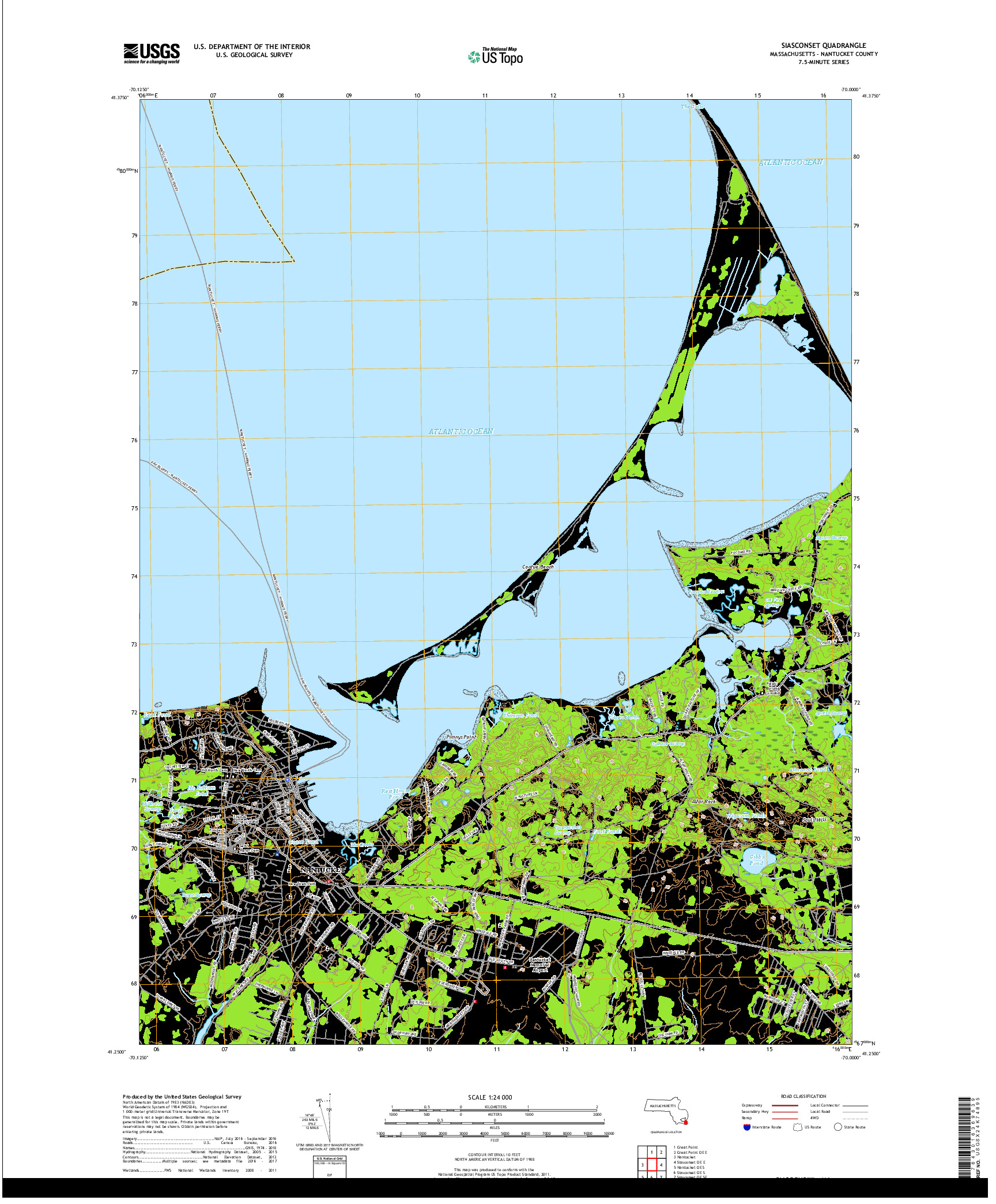 USGS US TOPO 7.5-MINUTE MAP FOR SIASCONSET, MA 2018