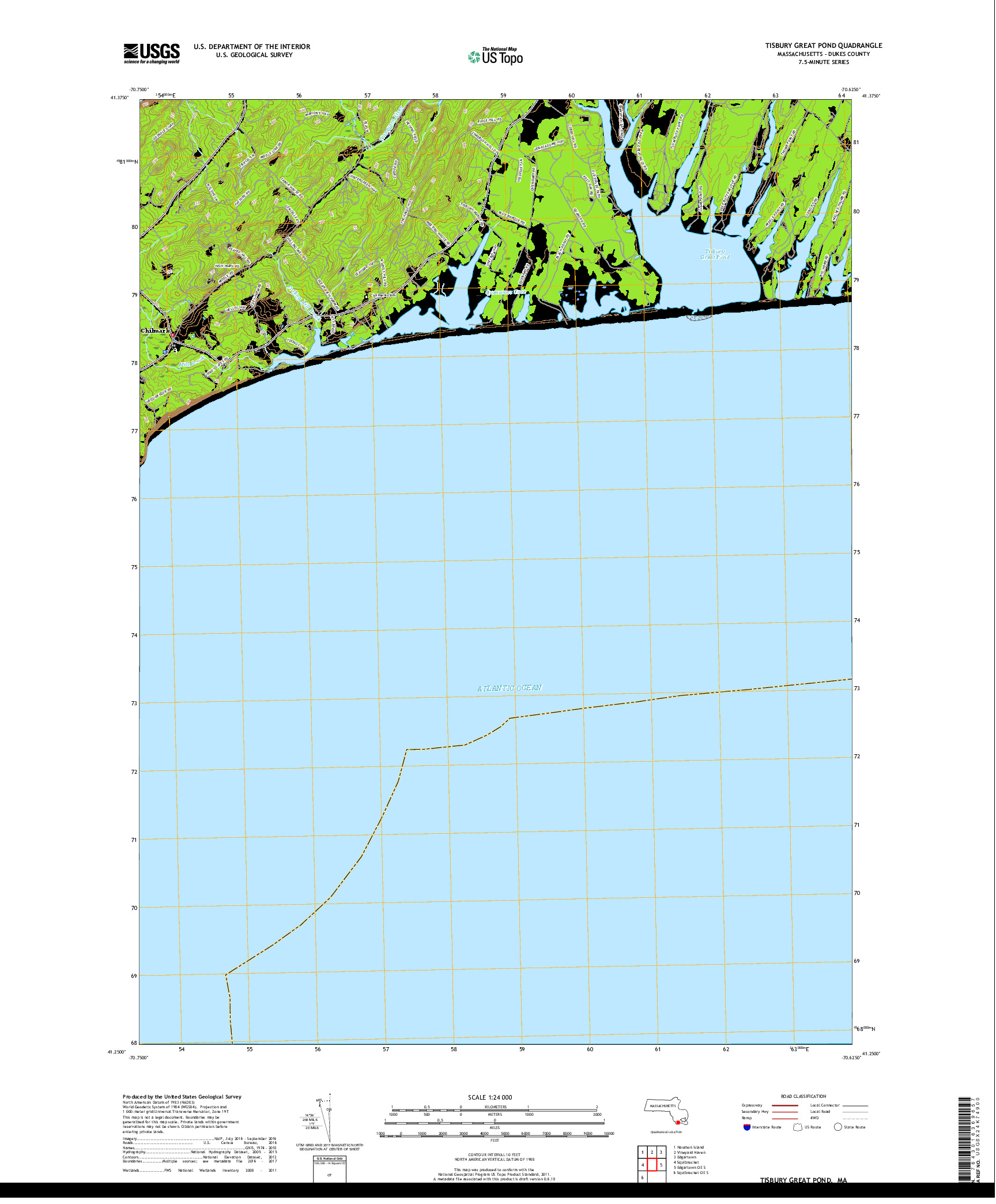 USGS US TOPO 7.5-MINUTE MAP FOR TISBURY GREAT POND, MA 2018
