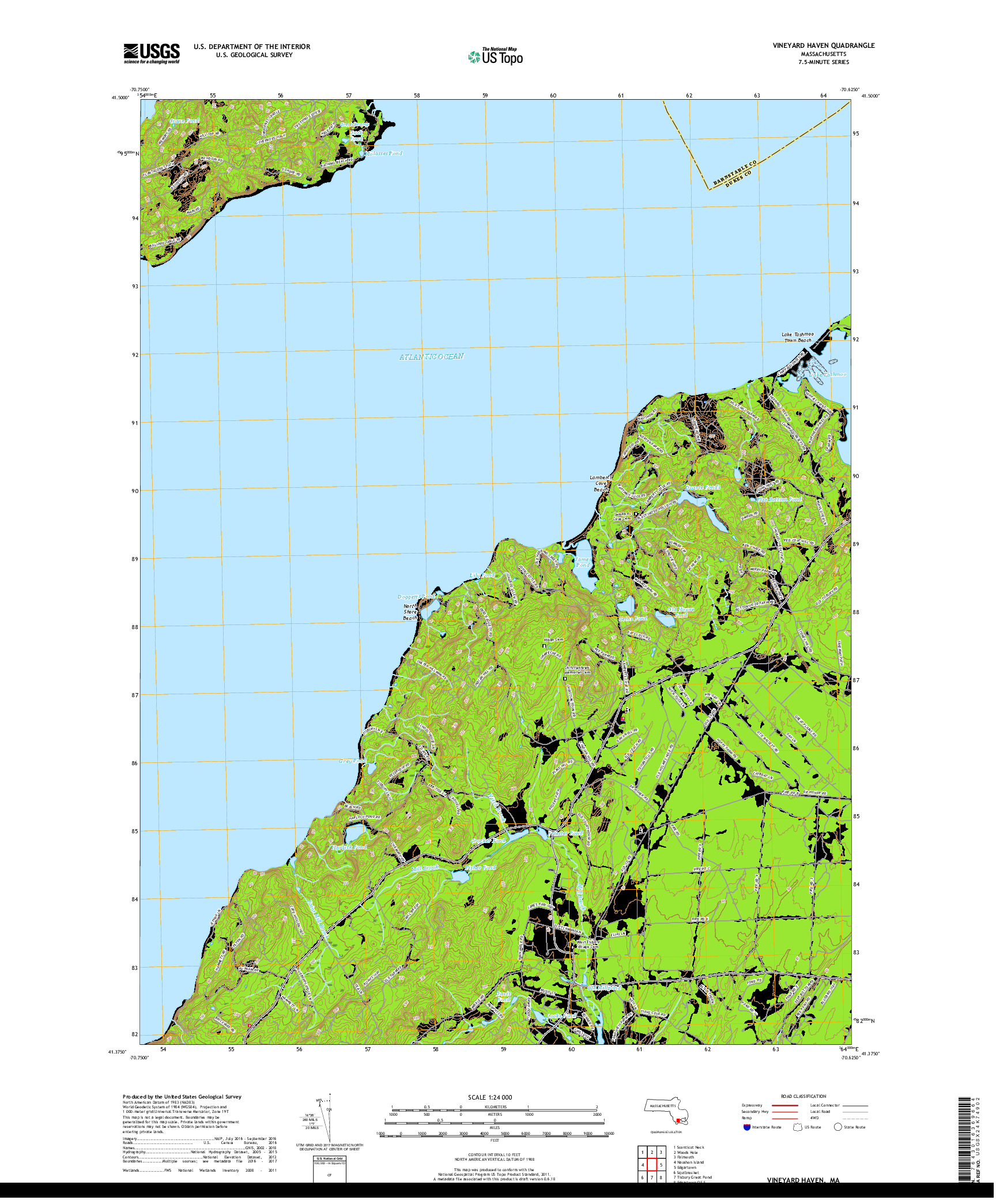 USGS US TOPO 7.5-MINUTE MAP FOR VINEYARD HAVEN, MA 2018