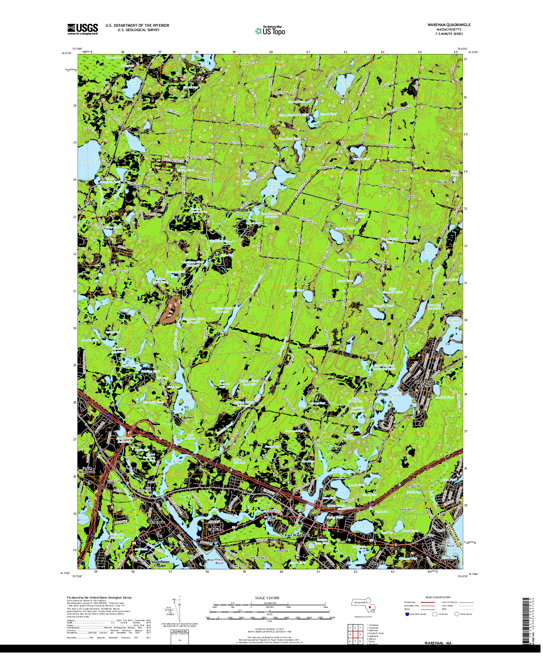 USGS US TOPO 7.5-MINUTE MAP FOR WAREHAM, MA 2018