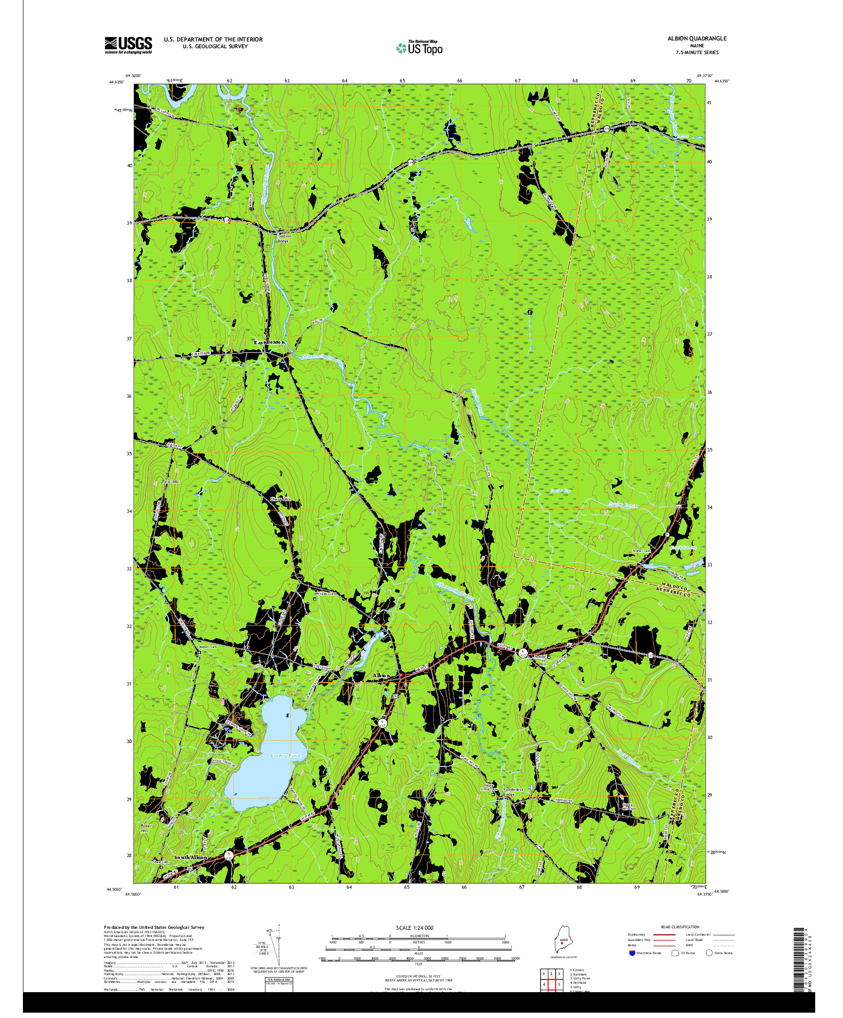 USGS US TOPO 7.5-MINUTE MAP FOR ALBION, ME 2018