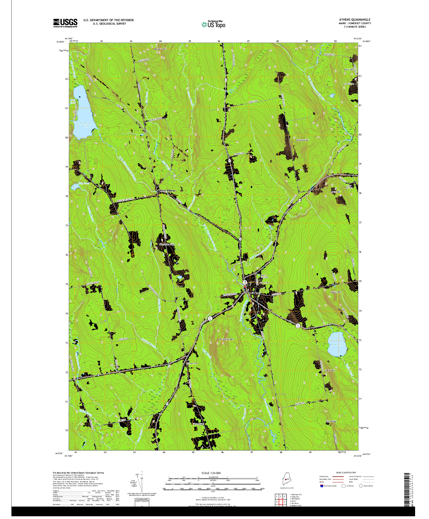 USGS US TOPO 7.5-MINUTE MAP FOR ATHENS, ME 2018