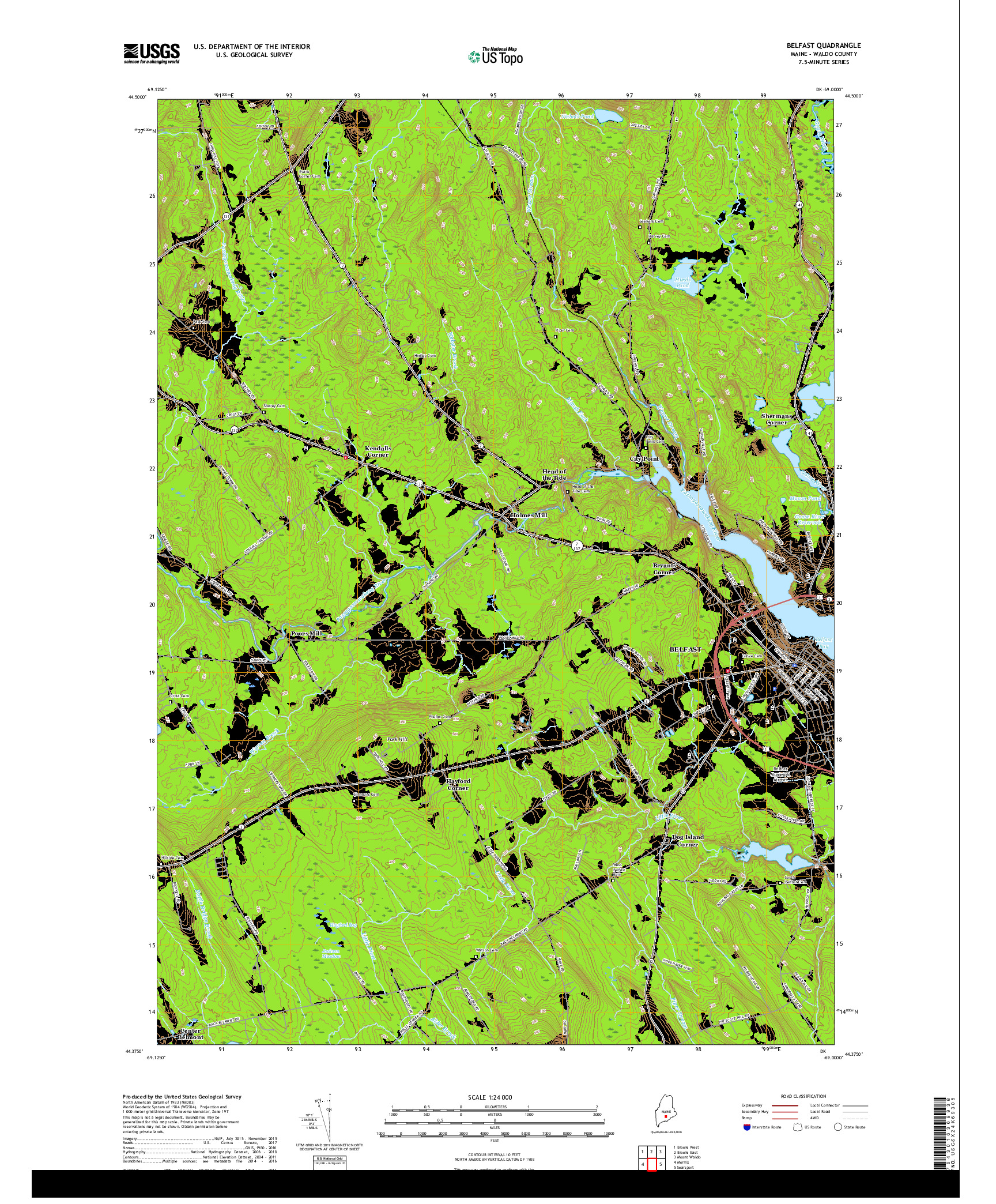 USGS US TOPO 7.5-MINUTE MAP FOR BELFAST, ME 2018