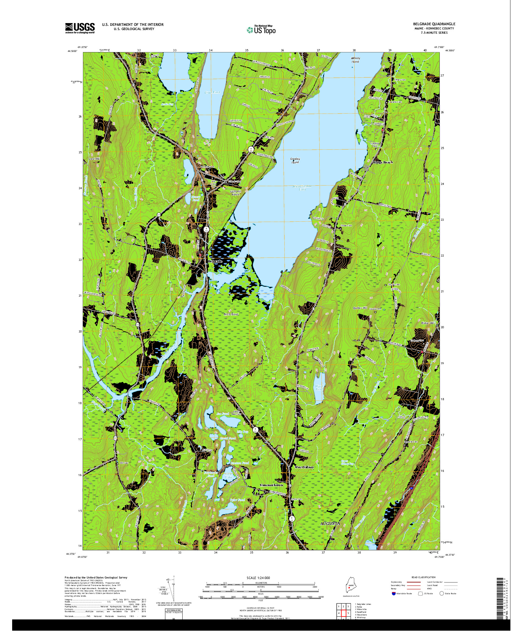 USGS US TOPO 7.5-MINUTE MAP FOR BELGRADE, ME 2018
