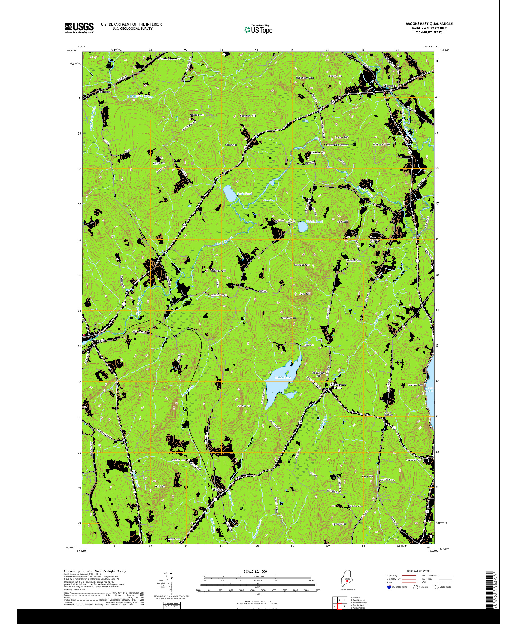 USGS US TOPO 7.5-MINUTE MAP FOR BROOKS EAST, ME 2018