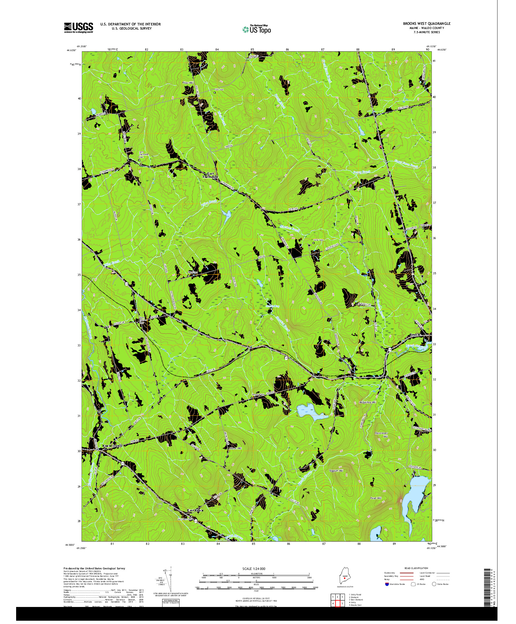 USGS US TOPO 7.5-MINUTE MAP FOR BROOKS WEST, ME 2018