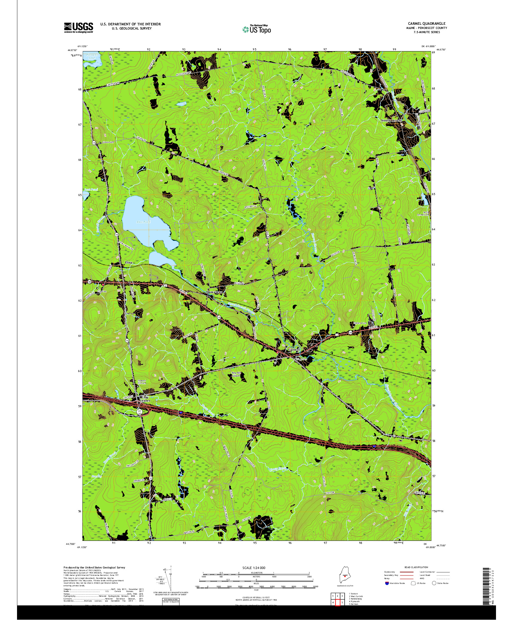 USGS US TOPO 7.5-MINUTE MAP FOR CARMEL, ME 2018