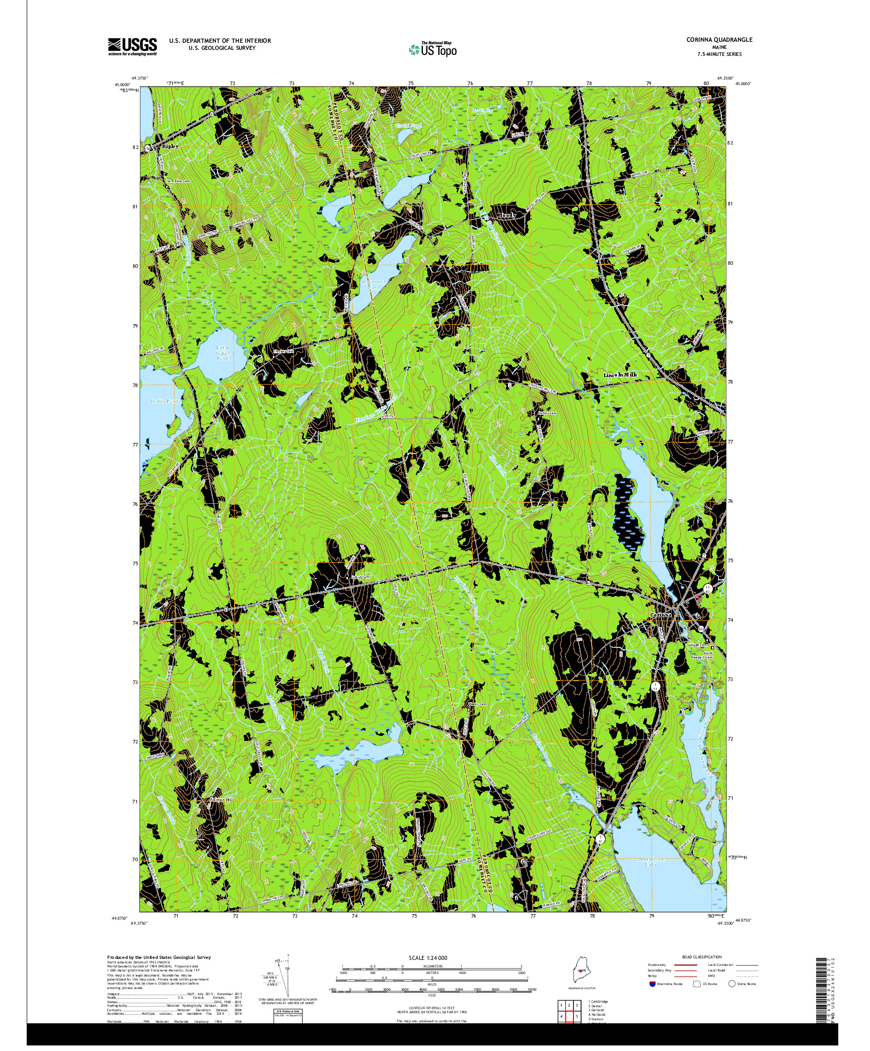 USGS US TOPO 7.5-MINUTE MAP FOR CORINNA, ME 2018