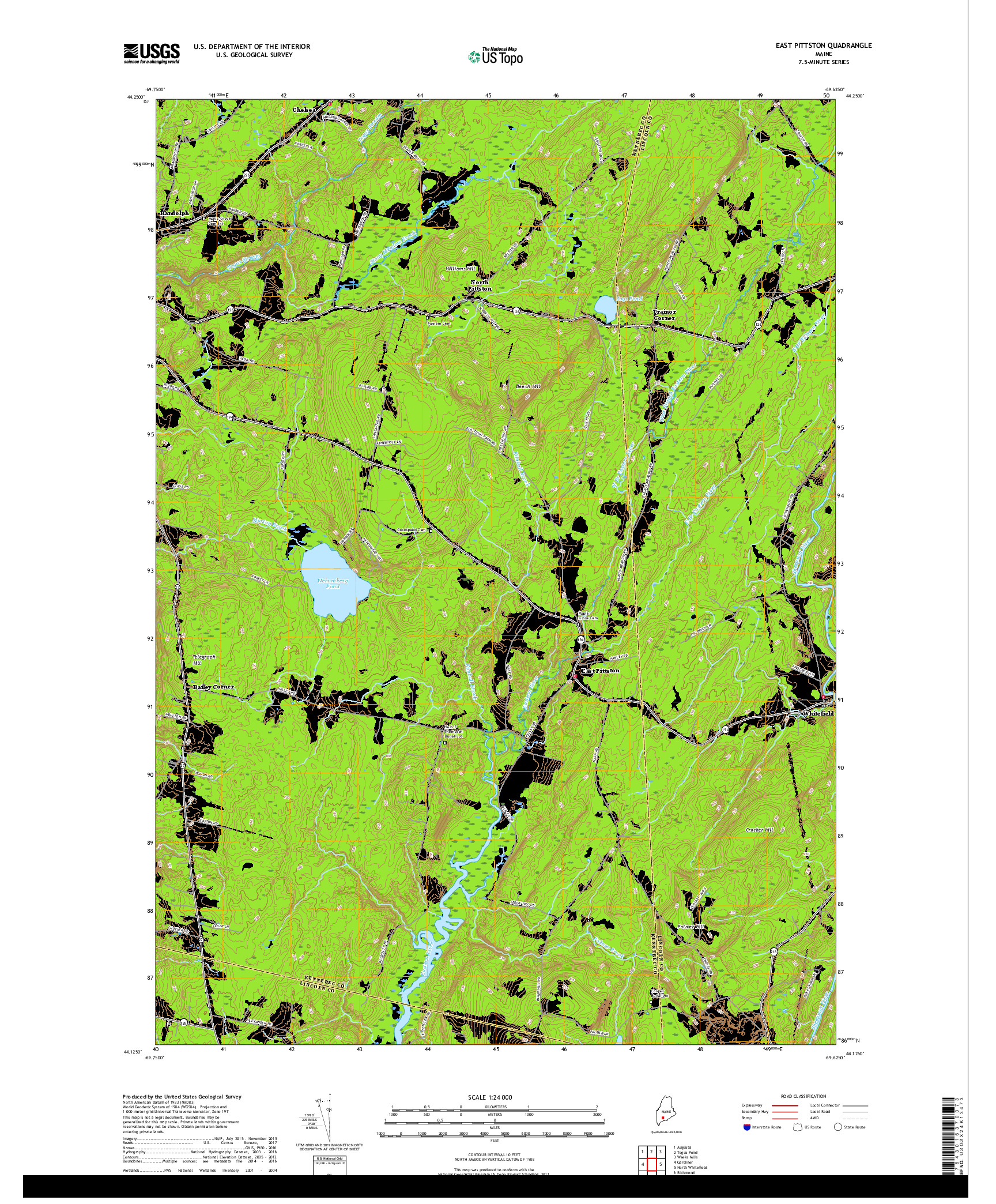 USGS US TOPO 7.5-MINUTE MAP FOR EAST PITTSTON, ME 2018