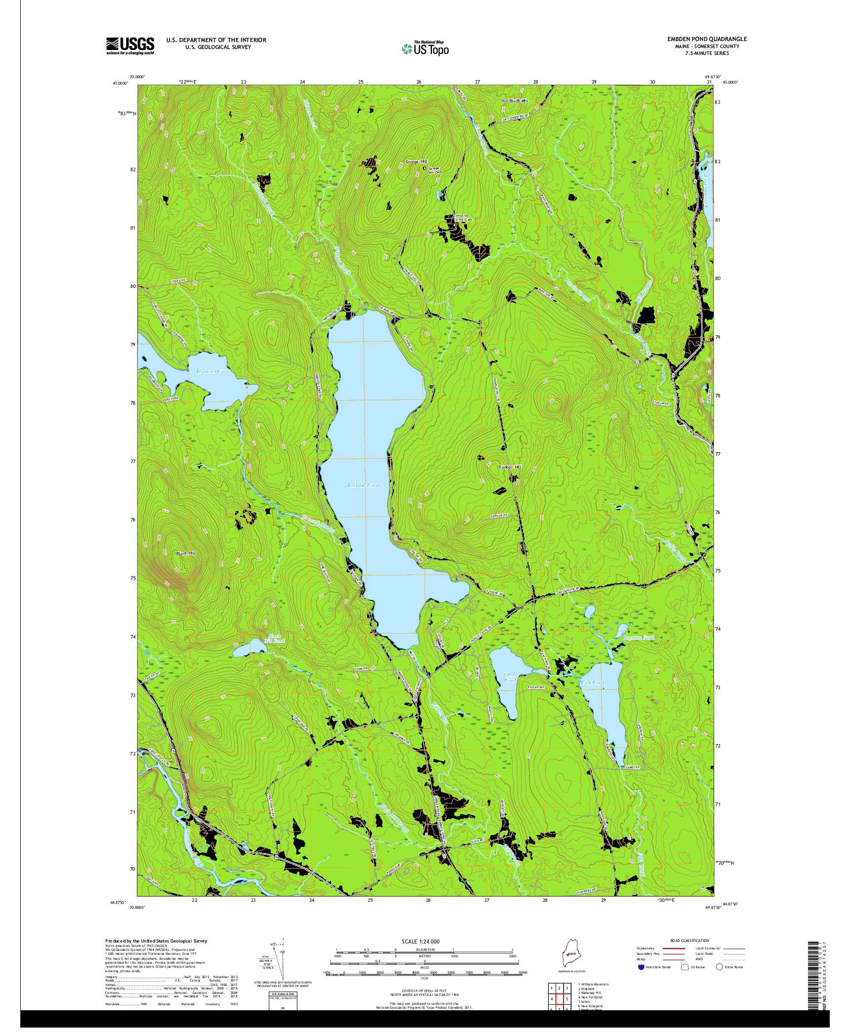 USGS US TOPO 7.5-MINUTE MAP FOR EMBDEN POND, ME 2018